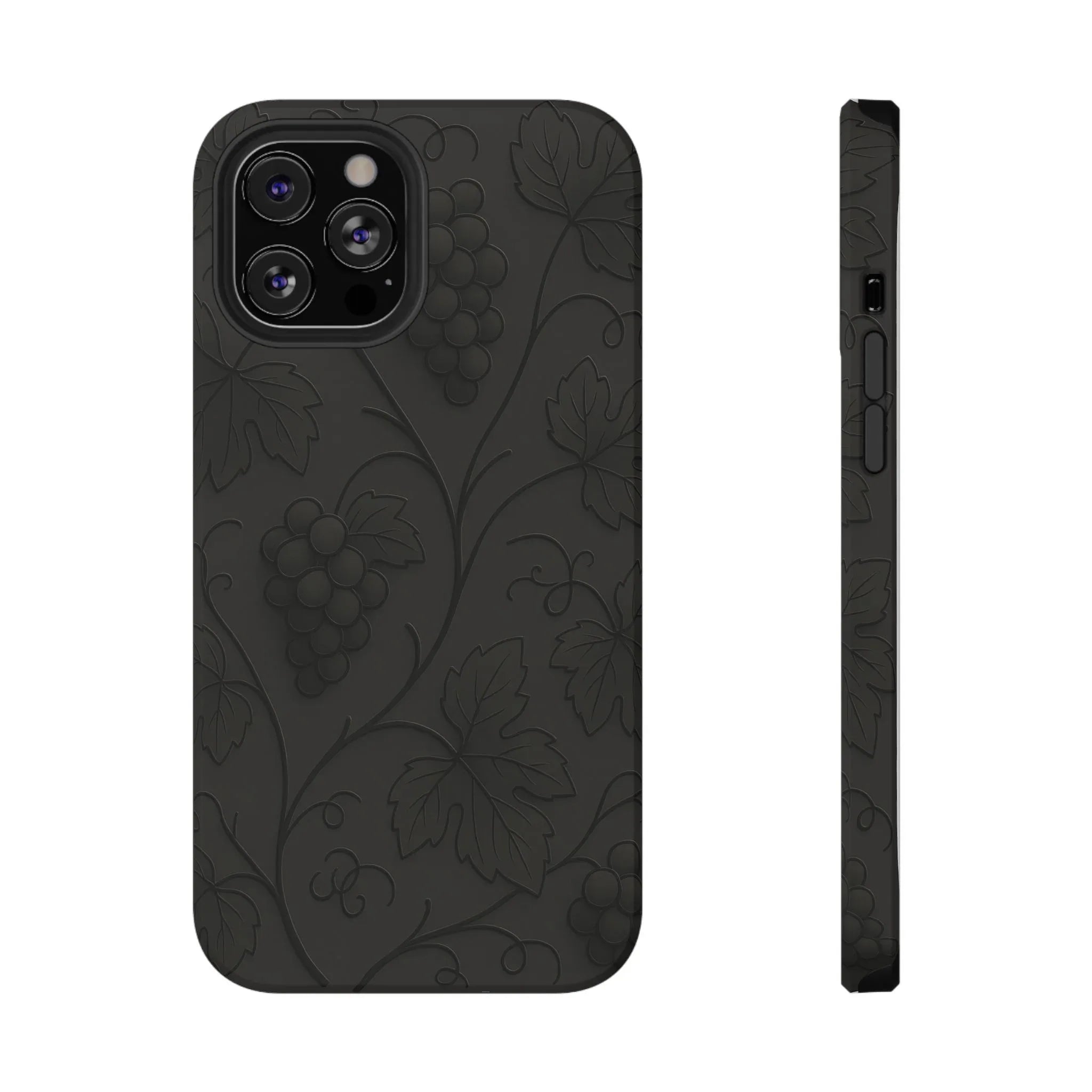 Elegant Embossed Grape Leaf Black Phone Case for iPhone and Galaxy - KARARMDESIGN