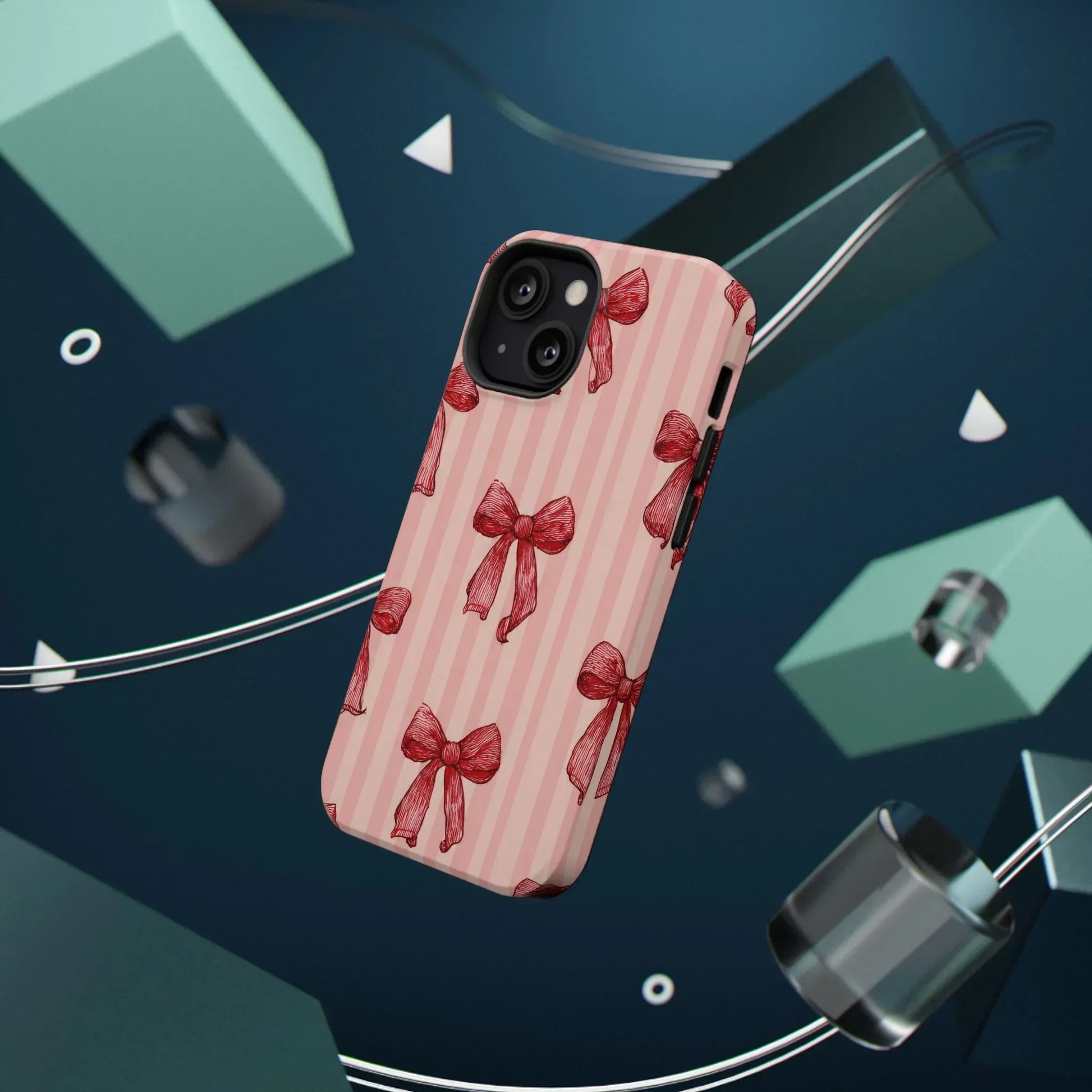 Red Bow Stripe Phone Case for iPhone 11-17 & Galaxy S21-S22 - KARARMDESIGN