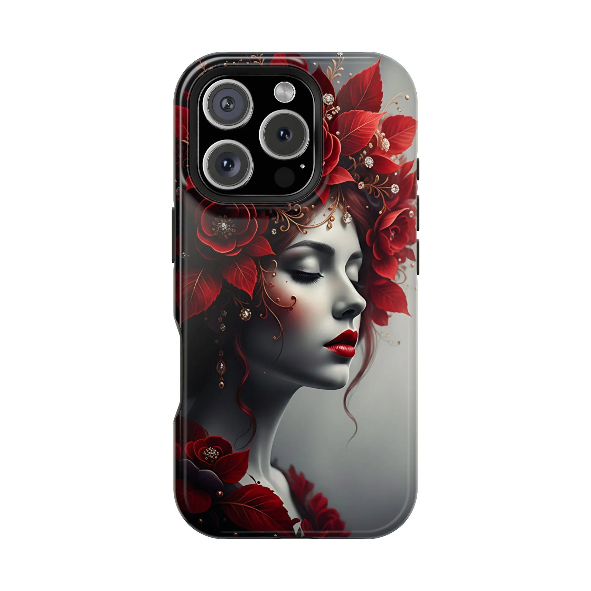 Scarlet Bloom Portrait Phone Case for iPhone 13-17 - KARARMDESIGN