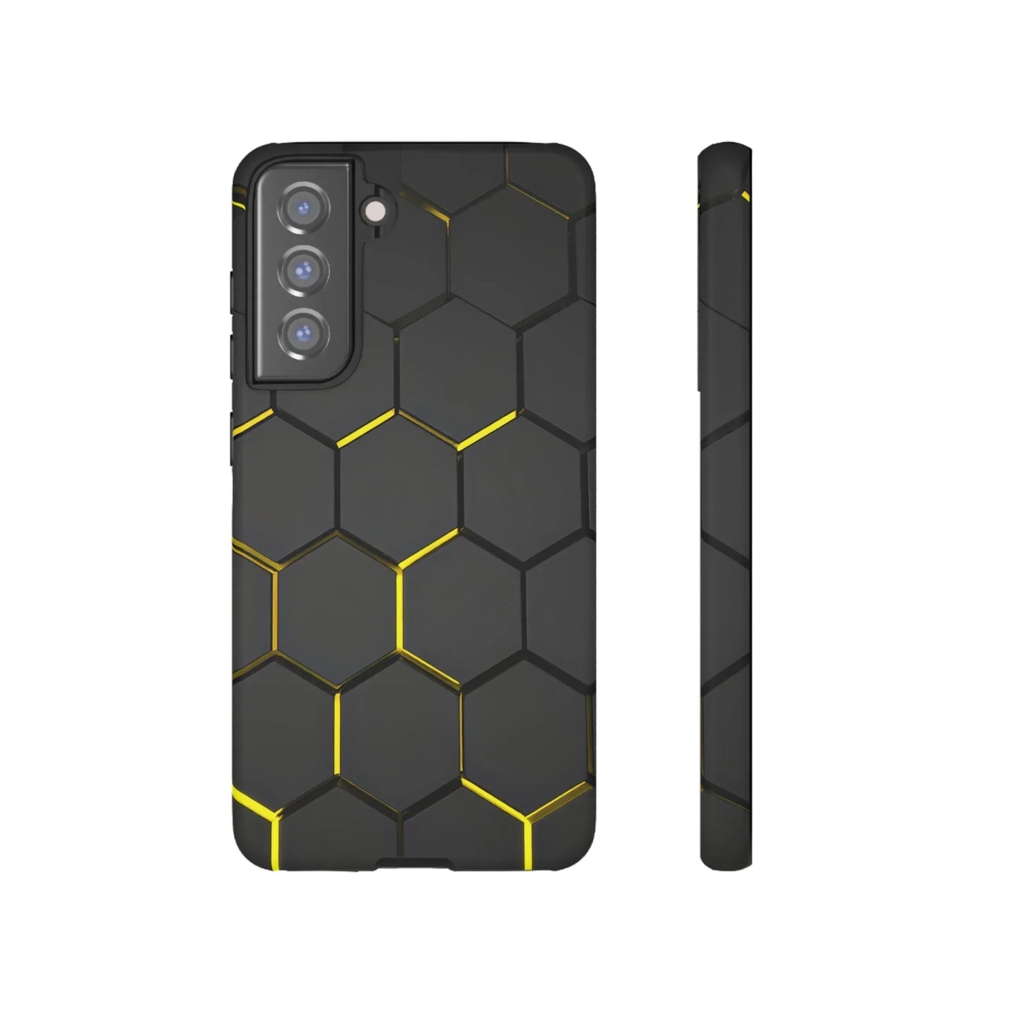 Black and Yellow Hexagon Geometric Tough Phone Case for Galaxy and Pixel - KarArmDesign