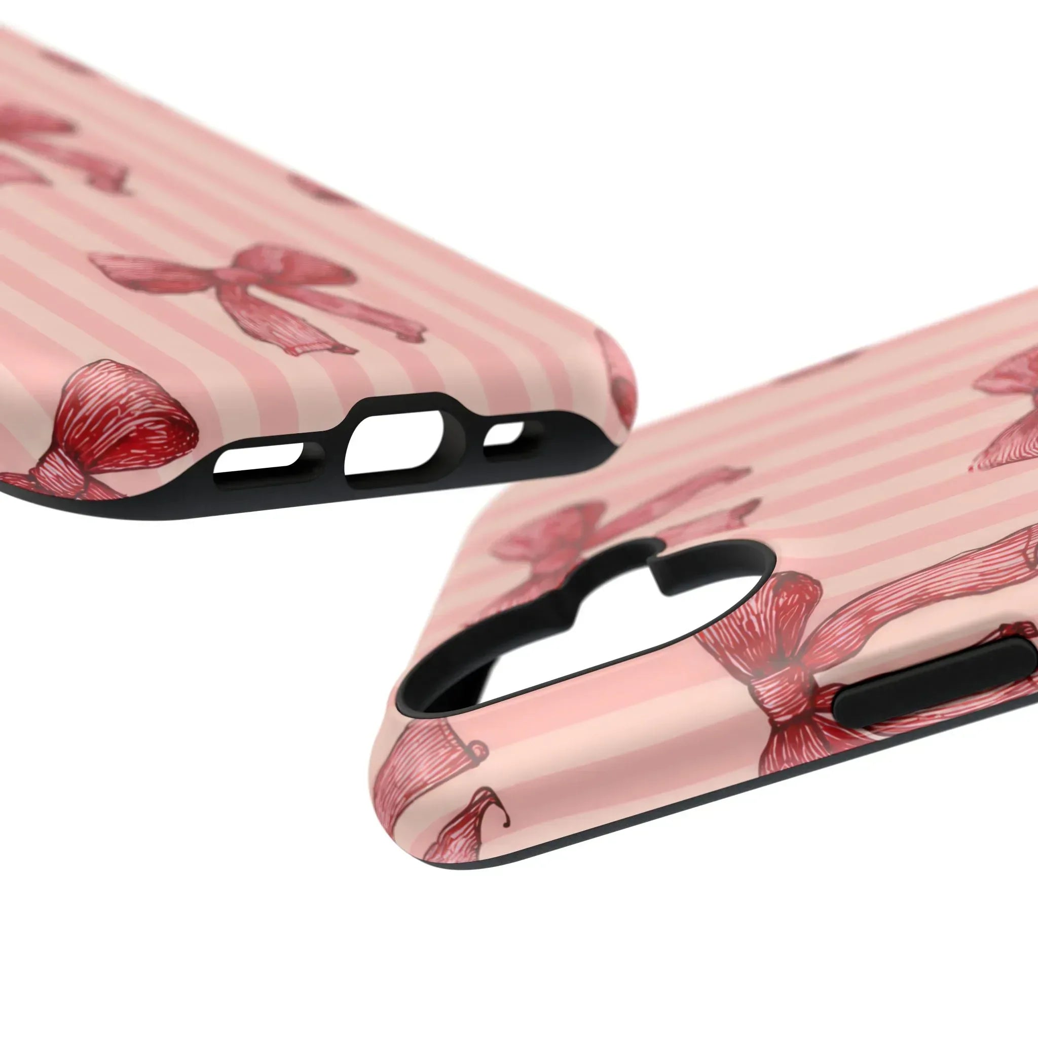 Red Bow Stripe Phone Case for iPhone 11-17 & Galaxy S21-S22 - KARARMDESIGN