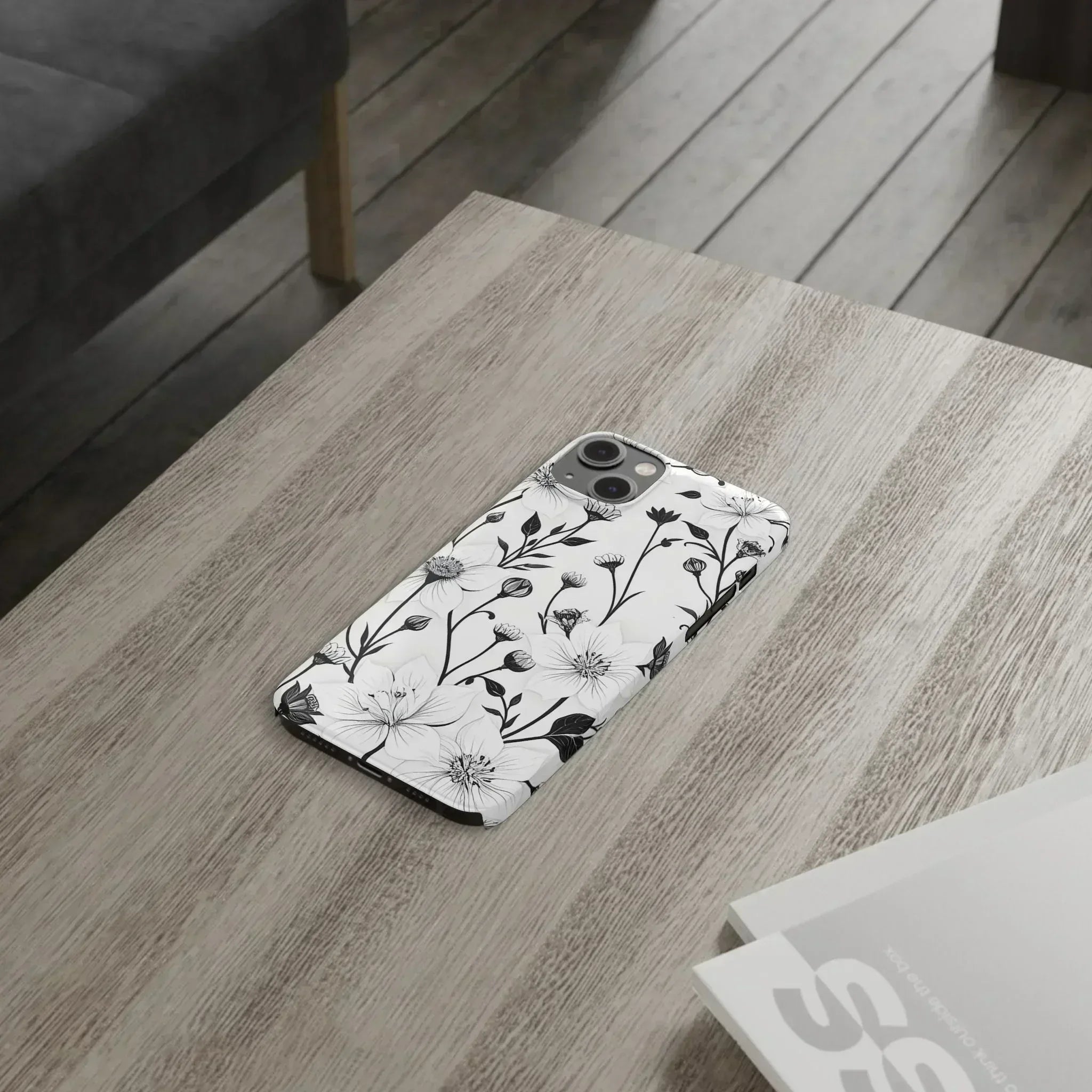 Monochrome Bloom Floral Phone Case for iPhone 11-16 - KARARMDESIGN