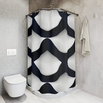Modern Navy Blue & White Shower Curtain with Geometric Wave Pattern - KARARMDESIGN