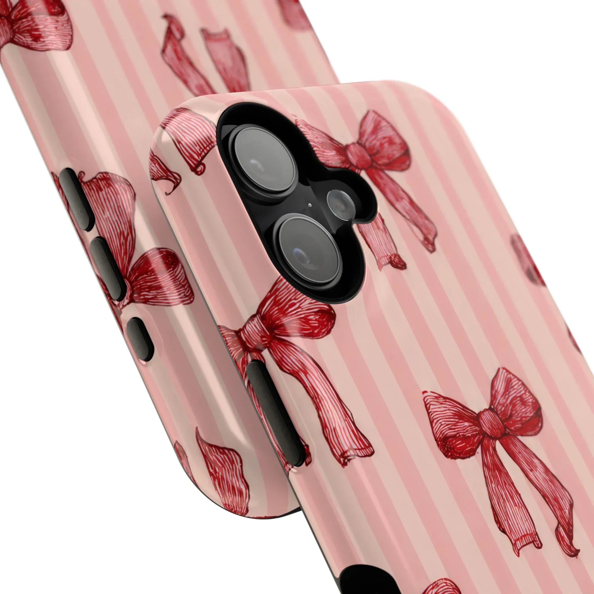 Red Bow Stripe Phone Case for iPhone 11-17 & Galaxy S21-S22 - KARARMDESIGN