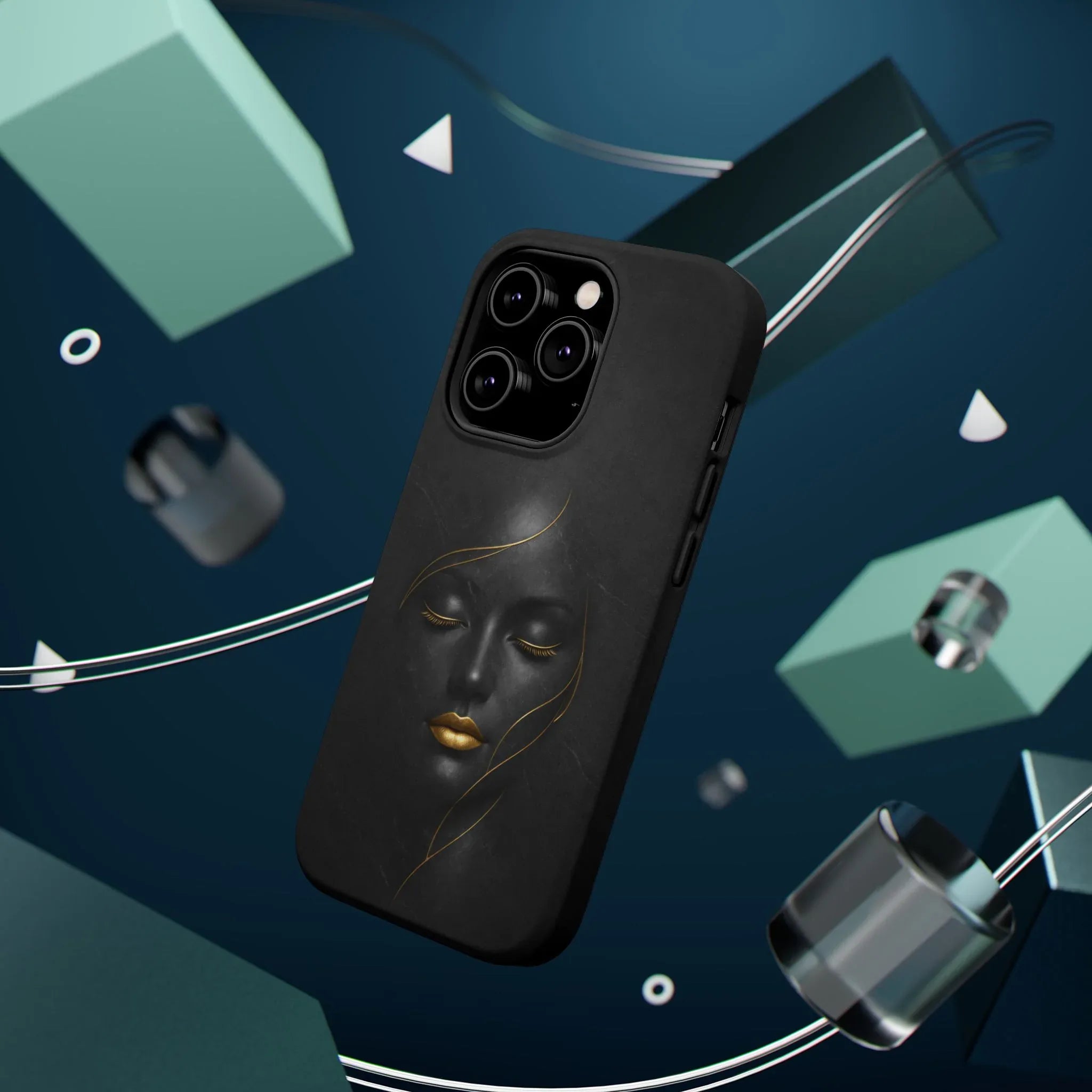 Black Gold Face Phone Case for iPhone 13-17 - KARARMDESIGN