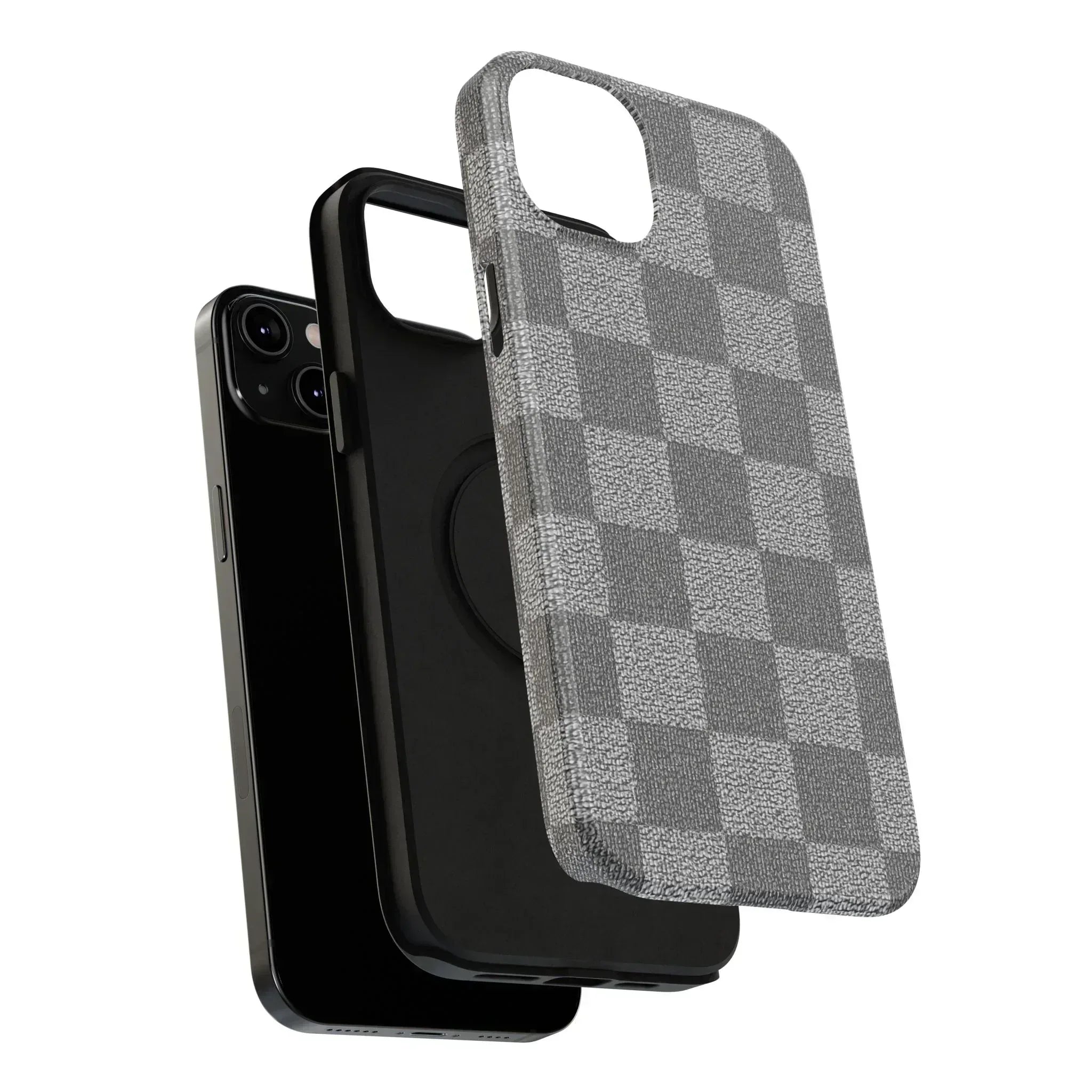 Gray Checkered Phone Case for iPhone 12-16 and Galaxy S21-S22 - KARARMDESIGN