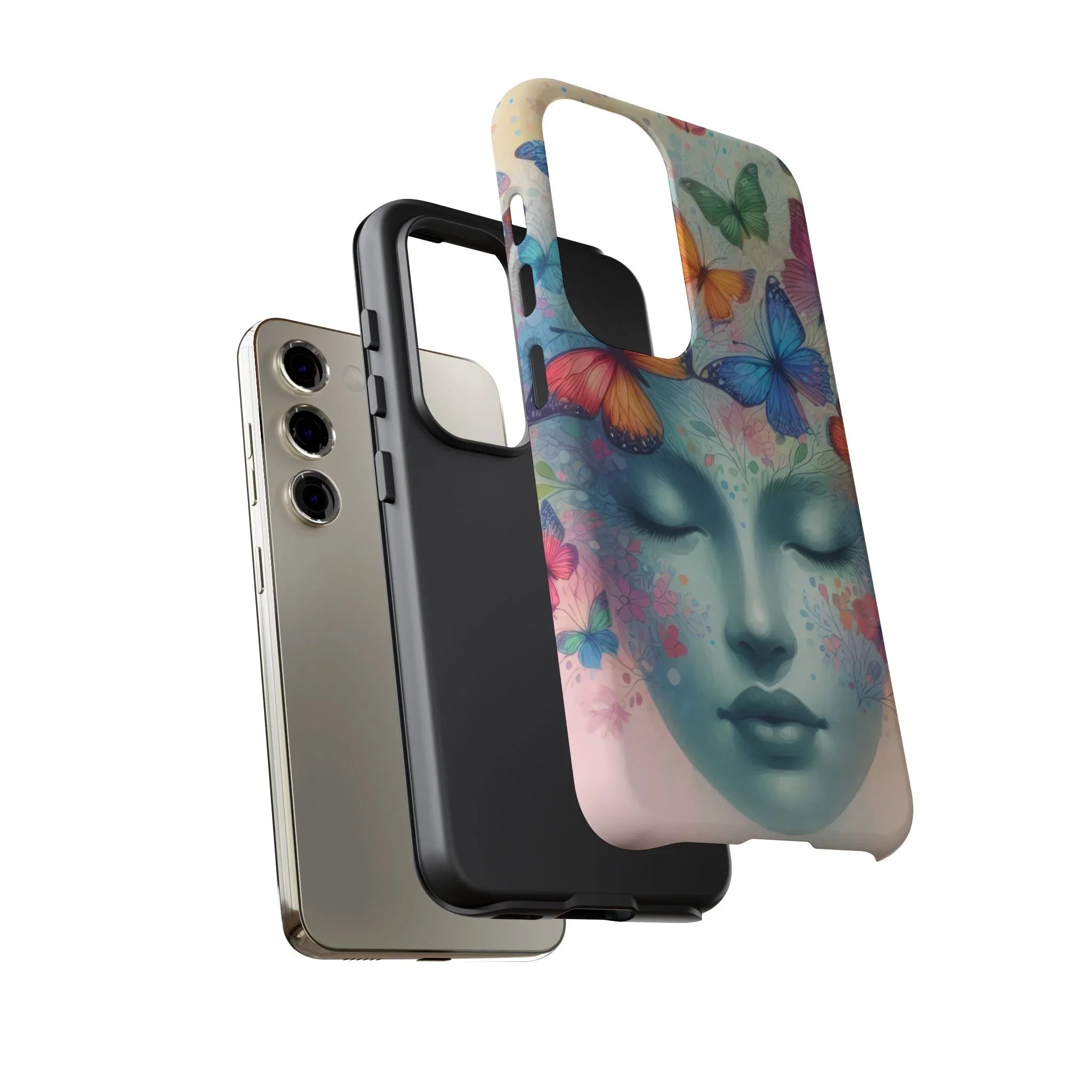 Butterfly Bloom Dreamy Woman Phone Case for Galaxy and Pixel - KARARMDESIGN