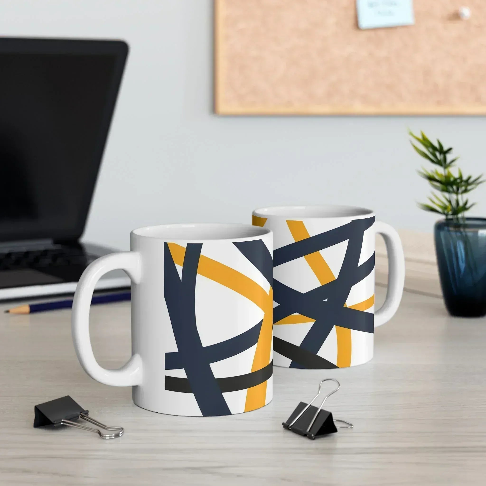 Navy Blue and Orange Smoke Pattern Ceramic Mug - KARARMDESIGN