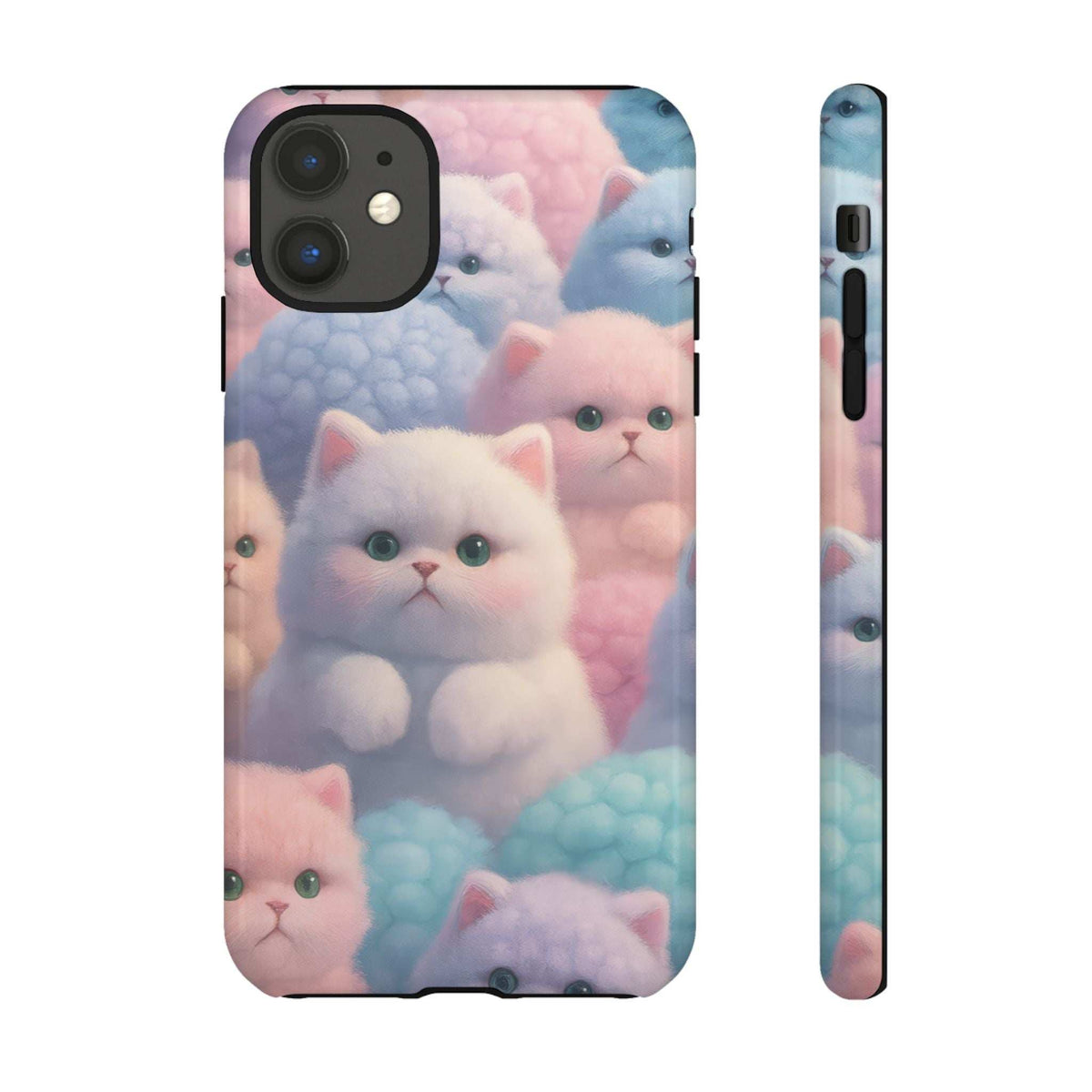 Glossy pastel kitten phone case with cats pattern and back camera cutout