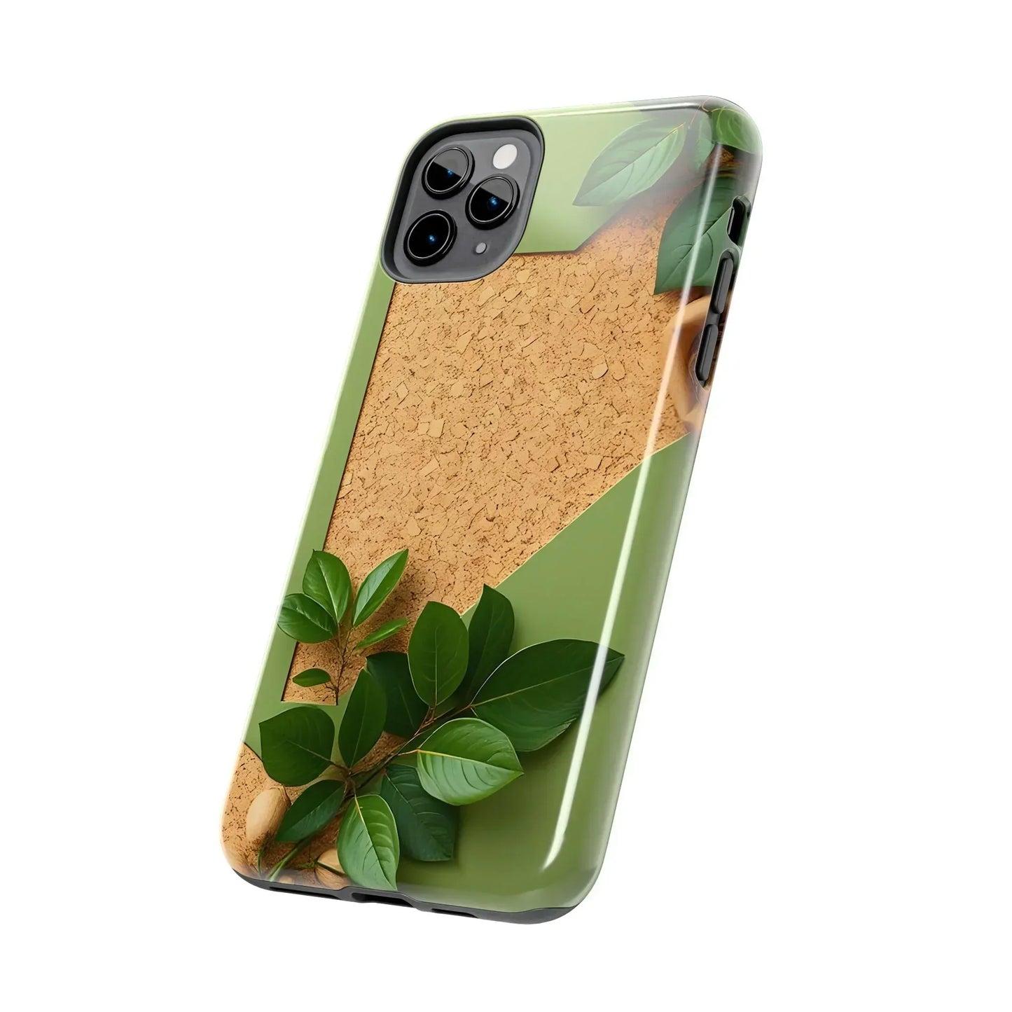 Eco-Inspired Tough Phone Case – Cork Texture with Leaf & Seed Design for iPhone 7-16 and Samsung Galaxy S21-S24 - KarArmDesign