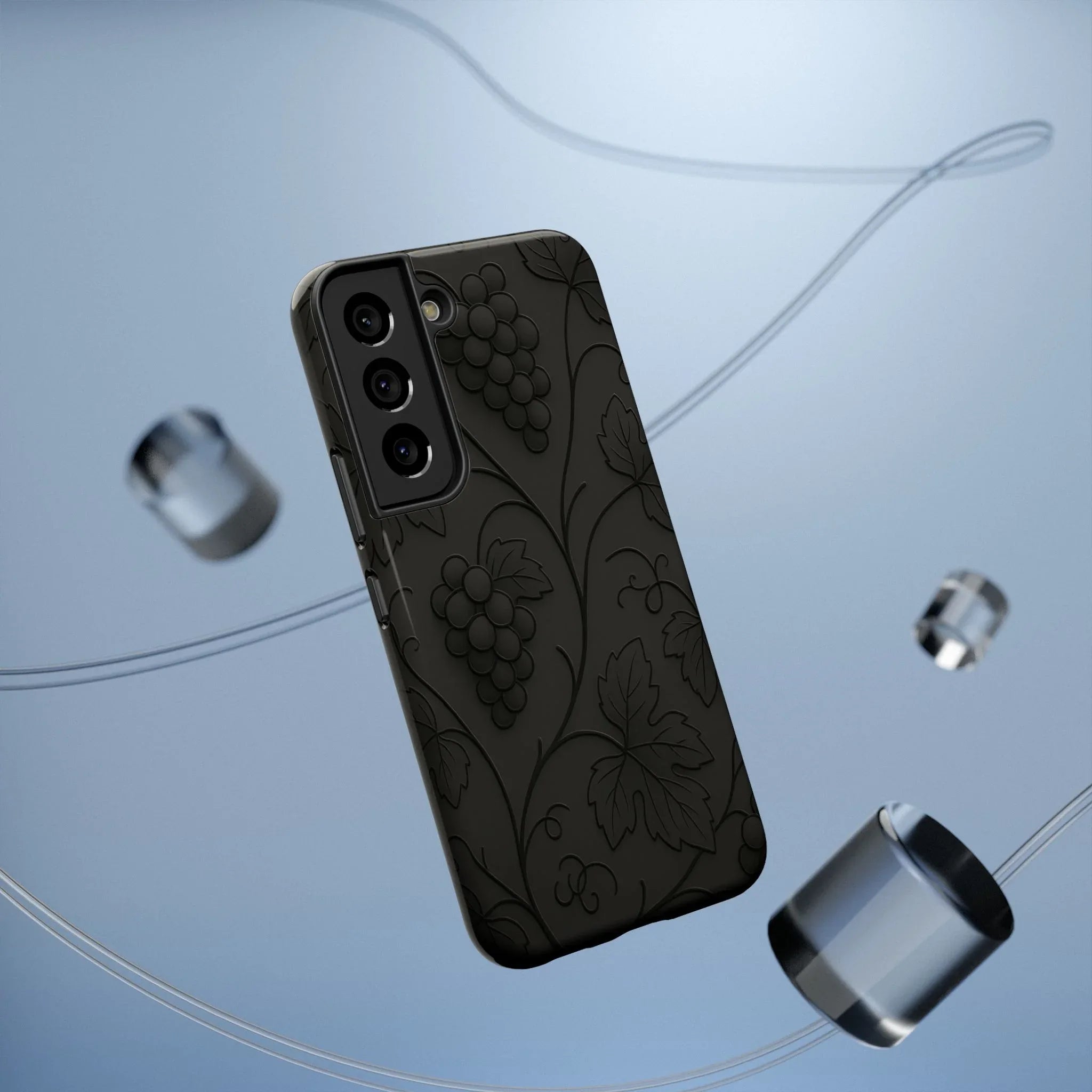 Elegant Embossed Grape Leaf Black Phone Case for iPhone and Galaxy - KARARMDESIGN