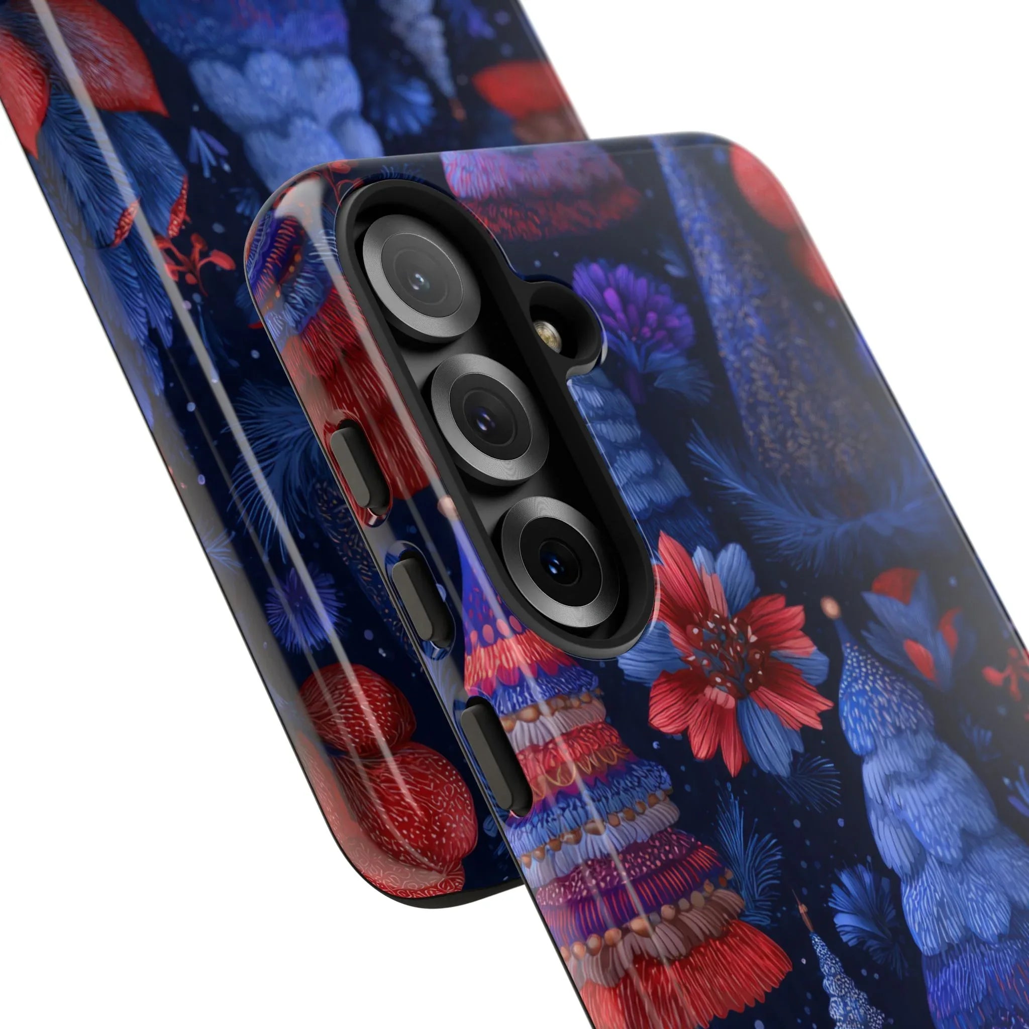 Midnight Blue Christmas Forest Phone Case for iPhone 8-17 and Galaxy S21–S25 - KARARMDESIGN