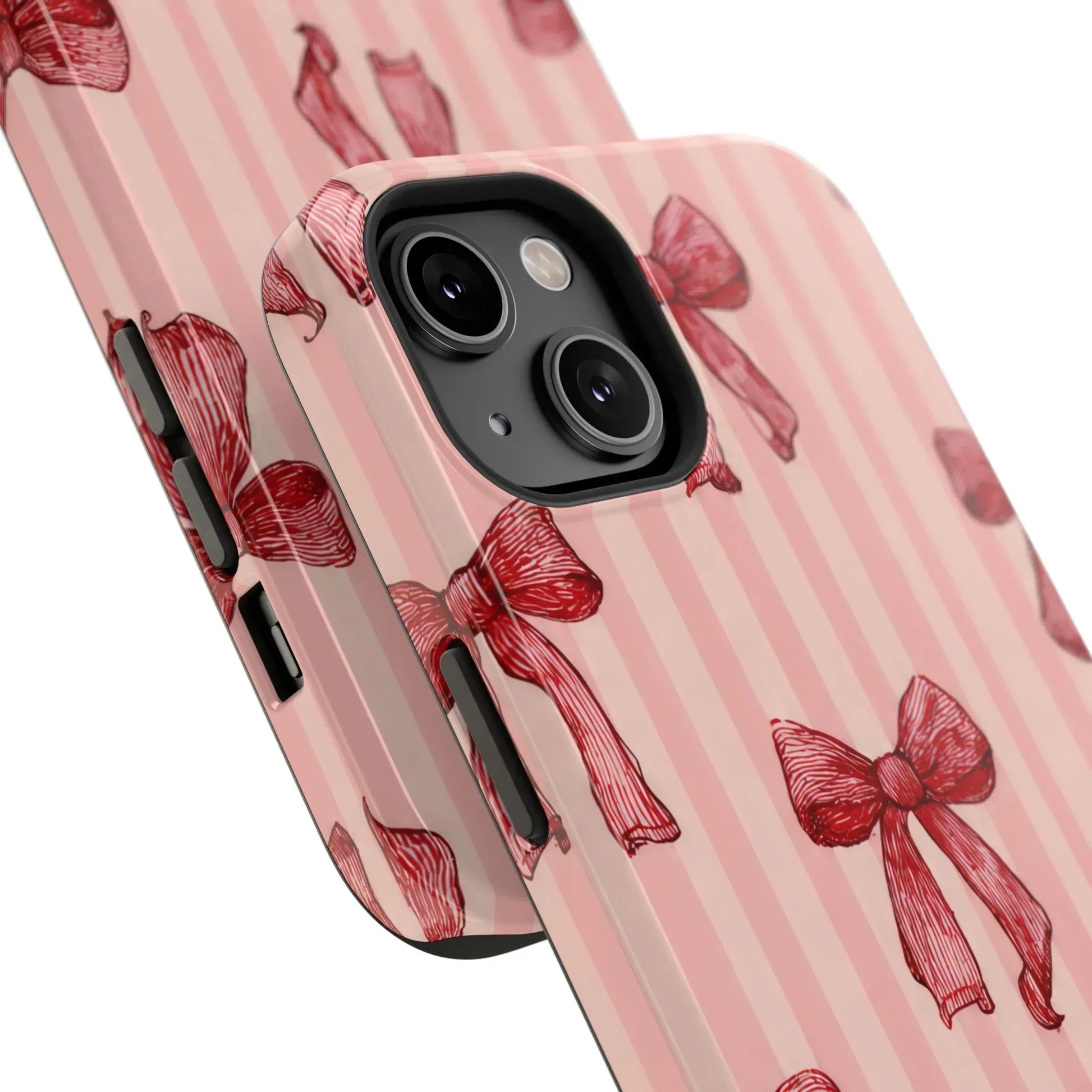 Red Bow Stripe Phone Case for iPhone 11-17 & Galaxy S21-S22 - KARARMDESIGN