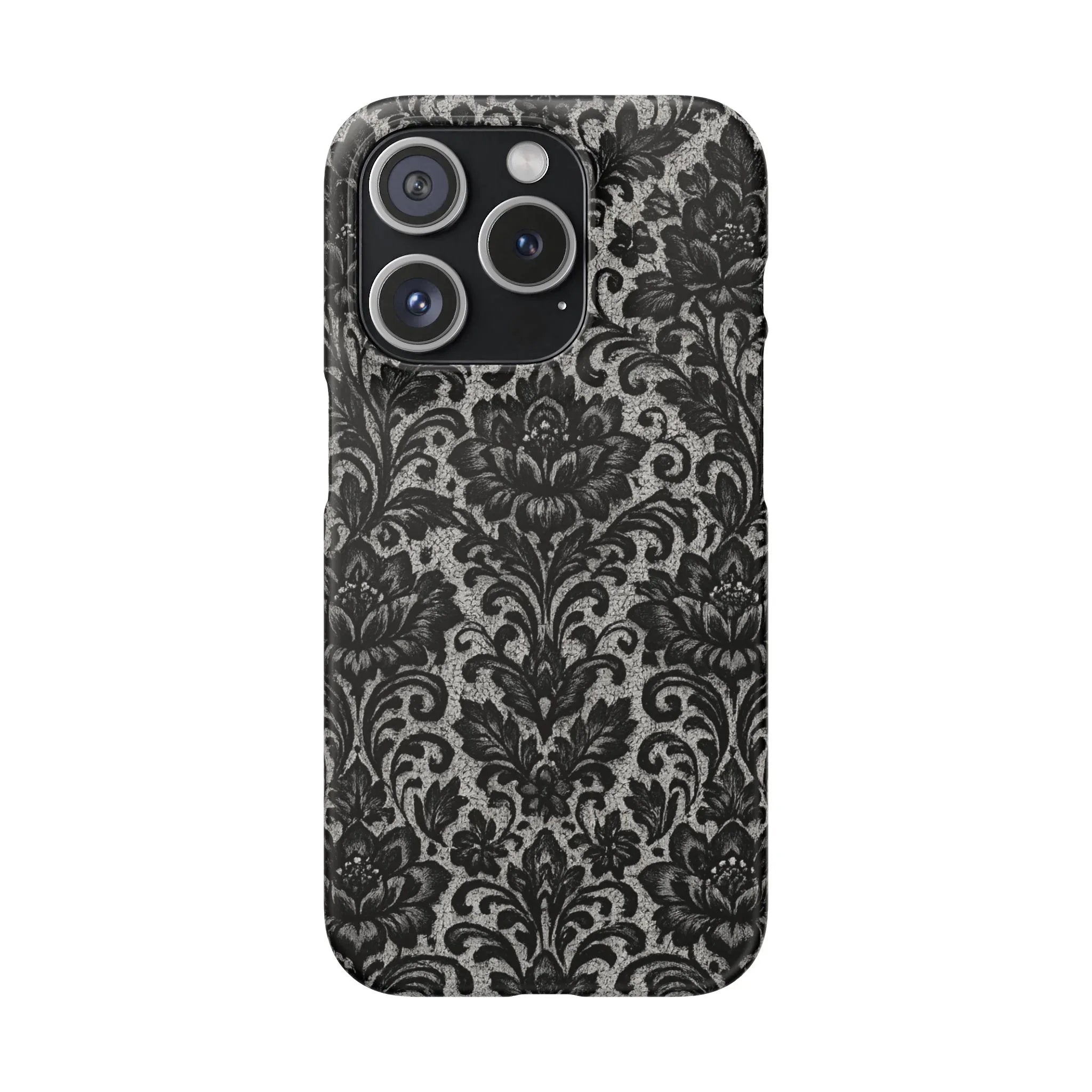 Black Damask Floral Phone Case for iPhone 11-17 and Galaxy S20-S25 - KARARMDESIGN