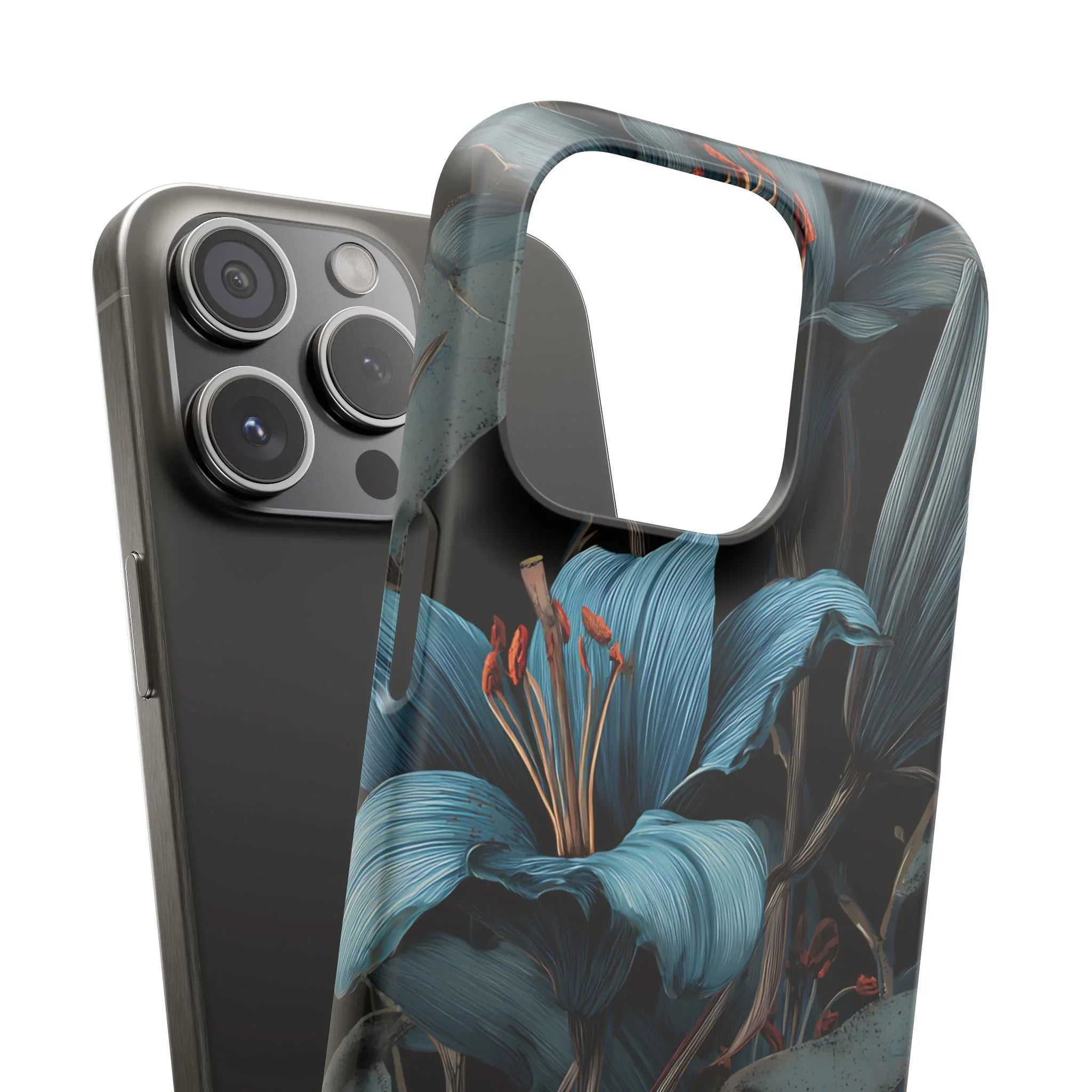 Blue Lily Floral Phone Case for iPhone 11-17 and Galaxy S20-S25 - KARARMDESIGN