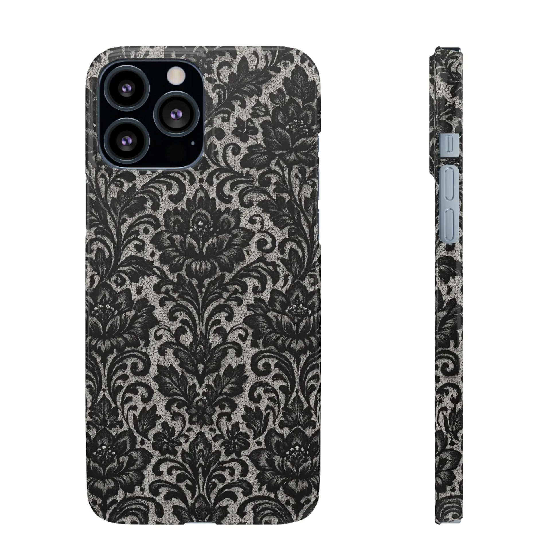 Black Damask Floral Phone Case for iPhone 11-17 and Galaxy S20-S25 - KARARMDESIGN