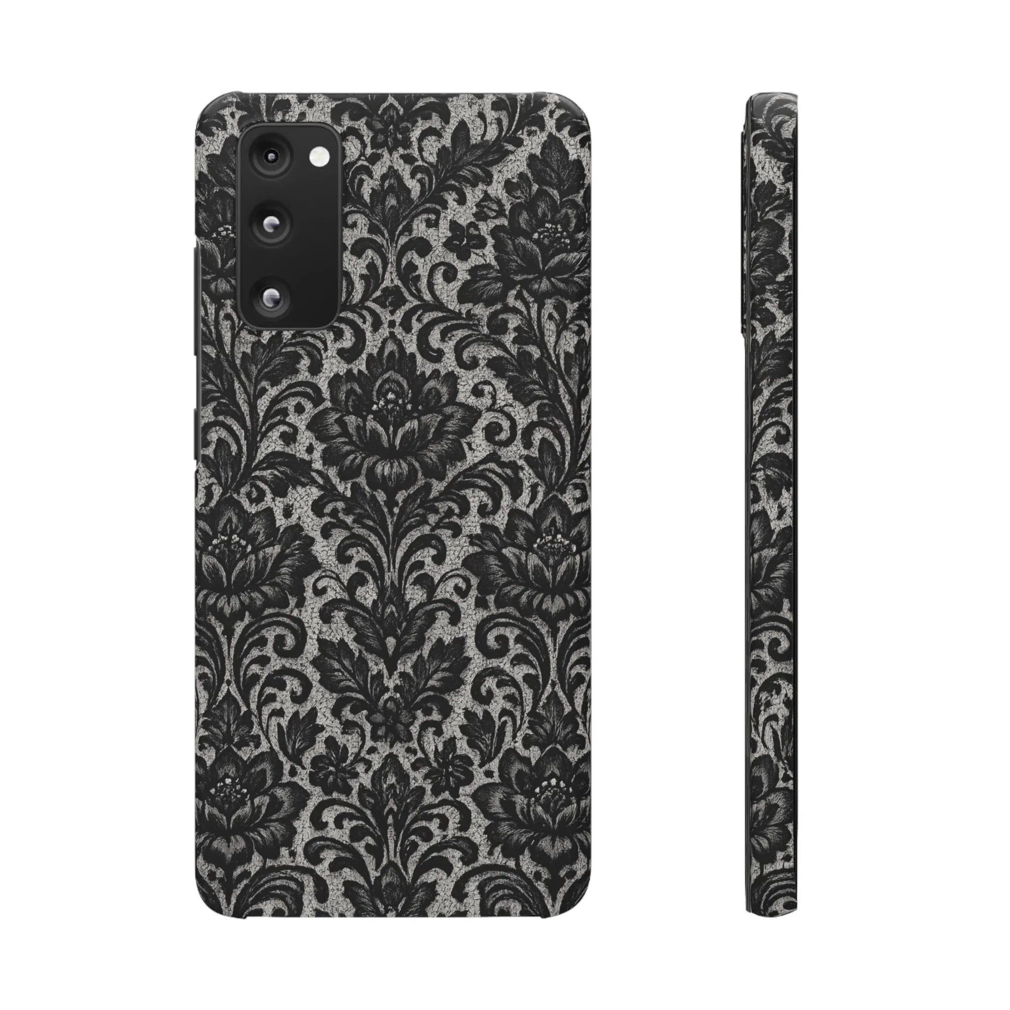 Black Damask Floral Phone Case for iPhone 11-17 and Galaxy S20-S25 - KARARMDESIGN