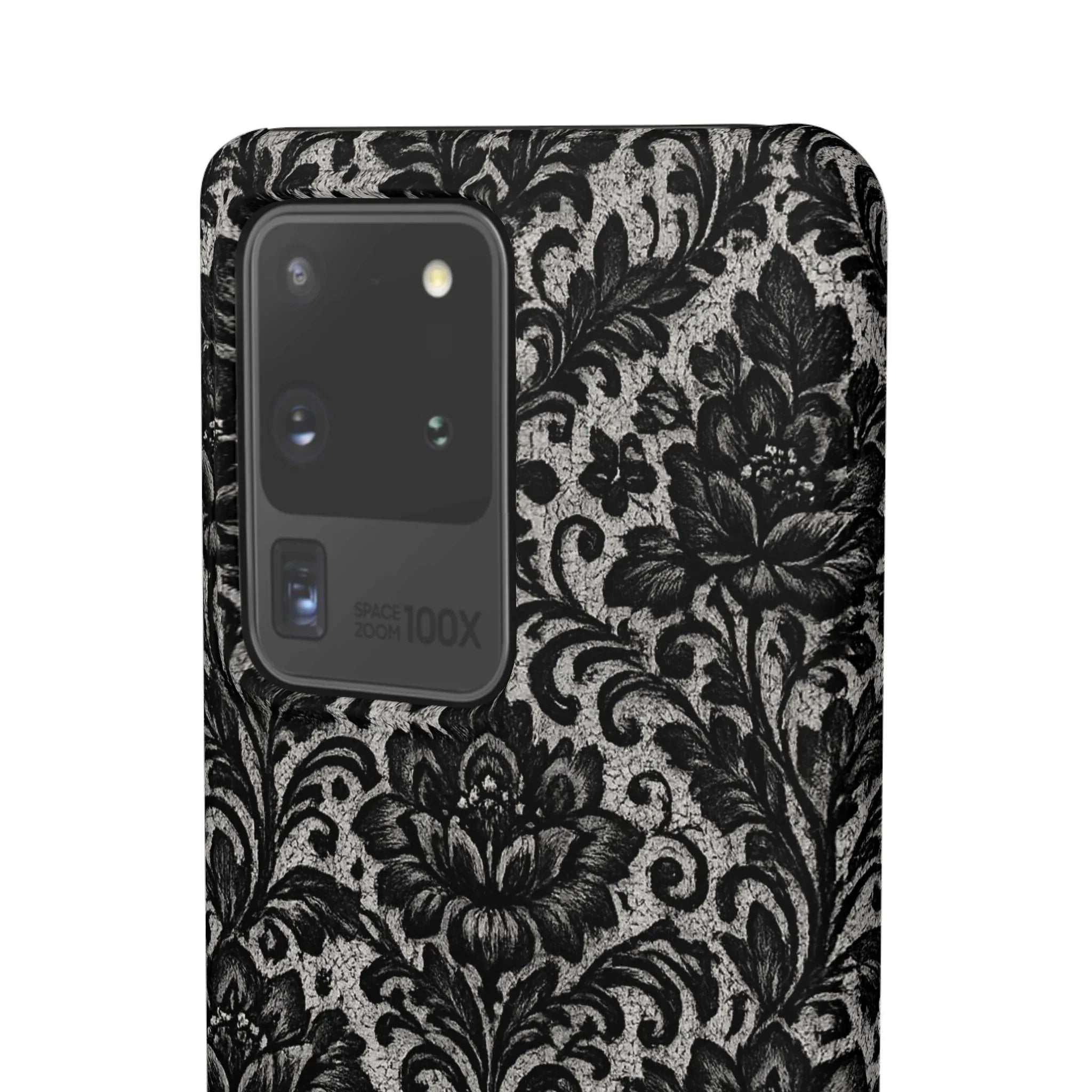 Black Damask Floral Phone Case for iPhone 11-17 and Galaxy S20-S25 - KARARMDESIGN
