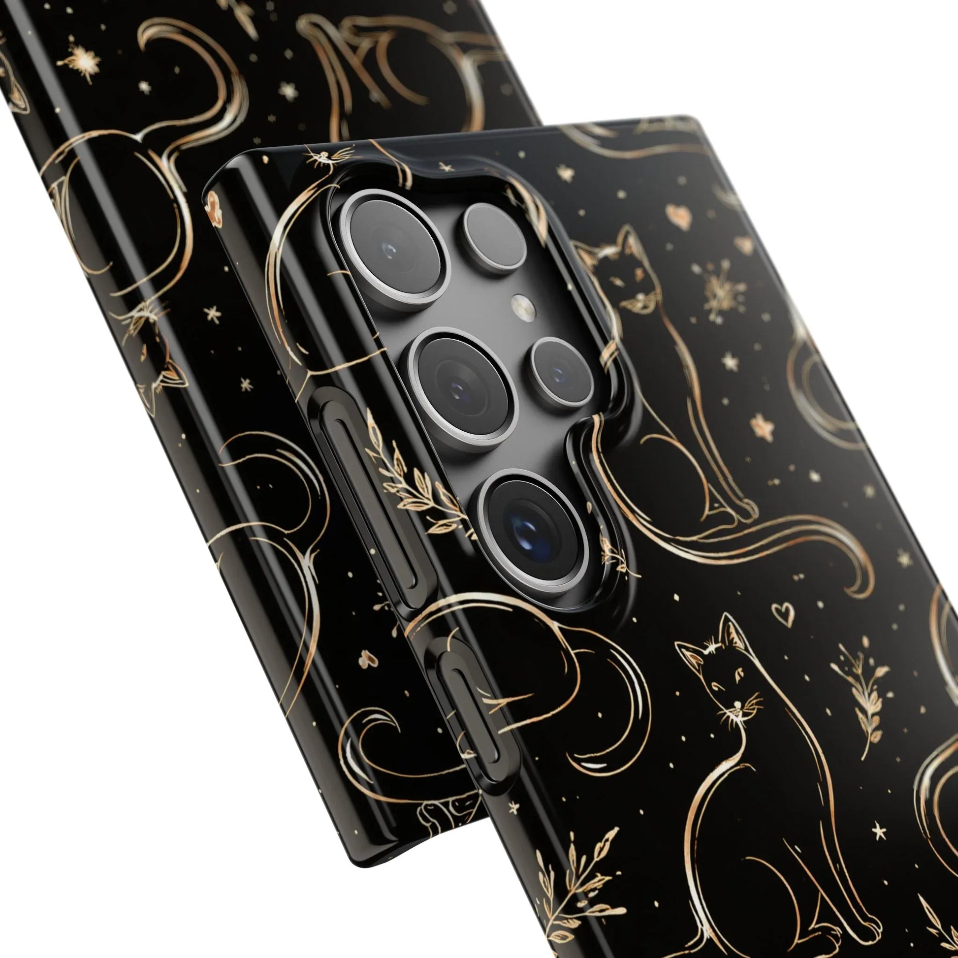 Golden Cat Pattern Phone Case for iPhone 11–17 & Galaxy S21–S25 - KARARMDESIGN