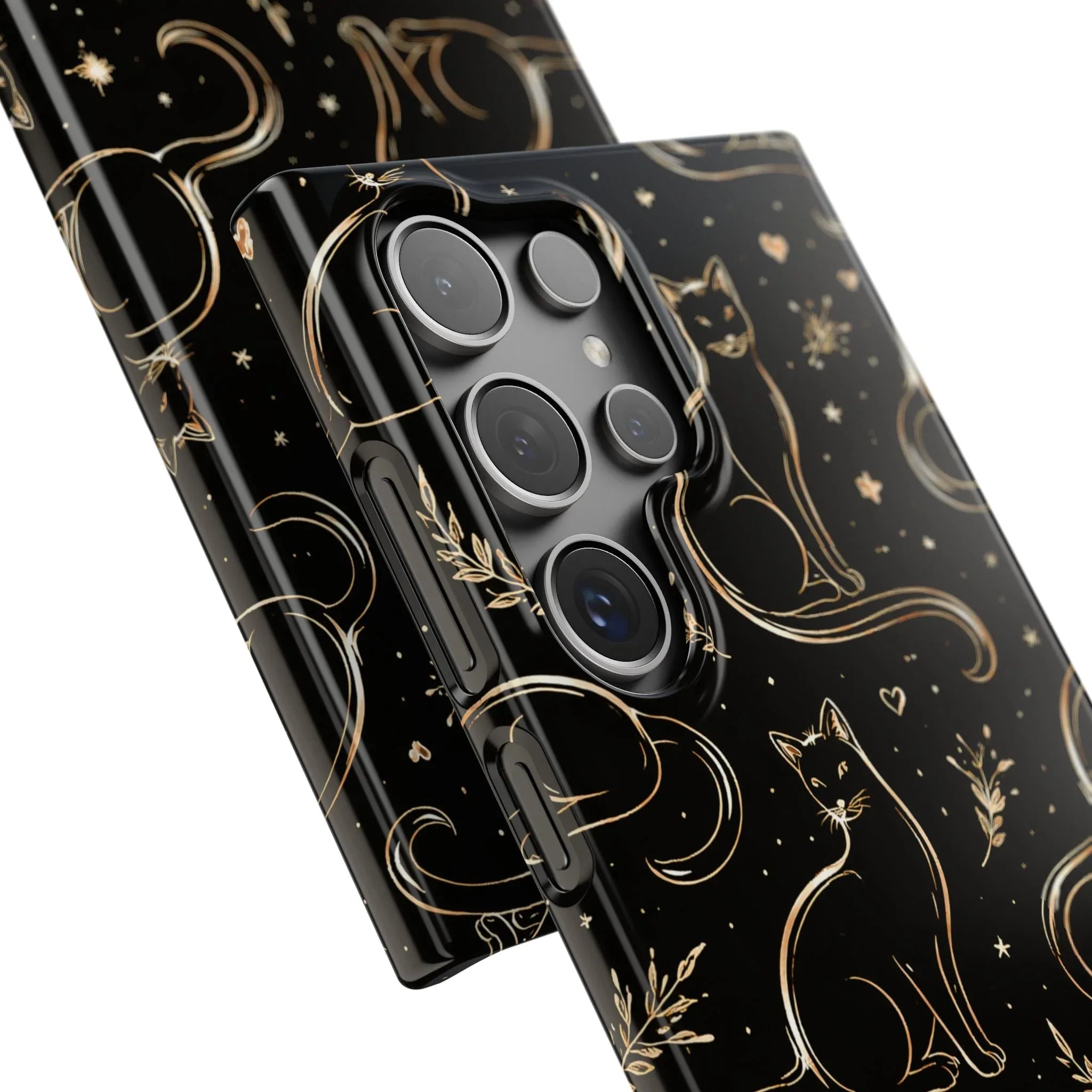 Golden Cat Pattern Phone Case for iPhone 11–17 & Galaxy S21–S25 - KARARMDESIGN