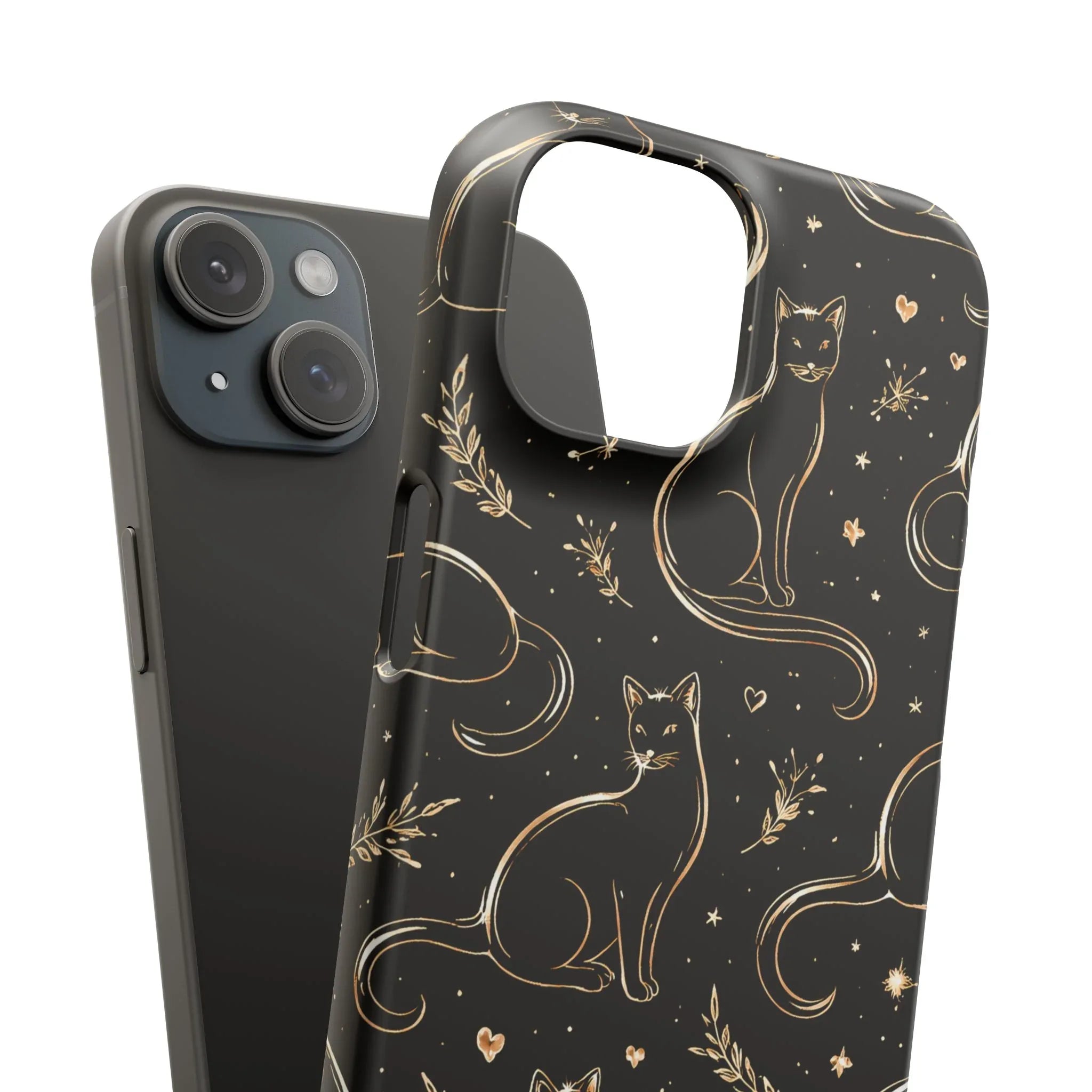 Golden Cat Pattern Phone Case for iPhone 11–17 & Galaxy S21–S25 - KARARMDESIGN