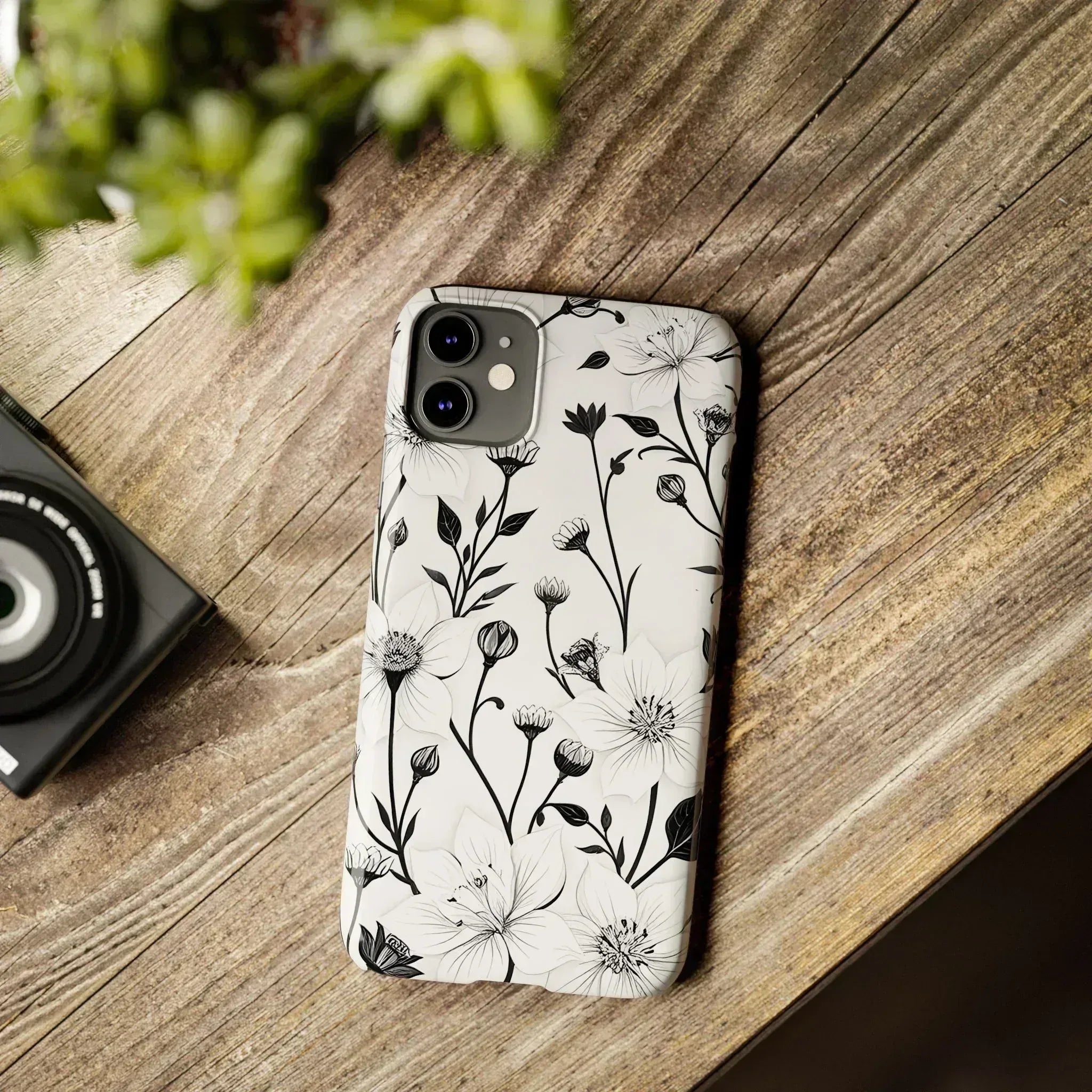 Monochrome Bloom Floral Phone Case for iPhone 11-16 - KARARMDESIGN