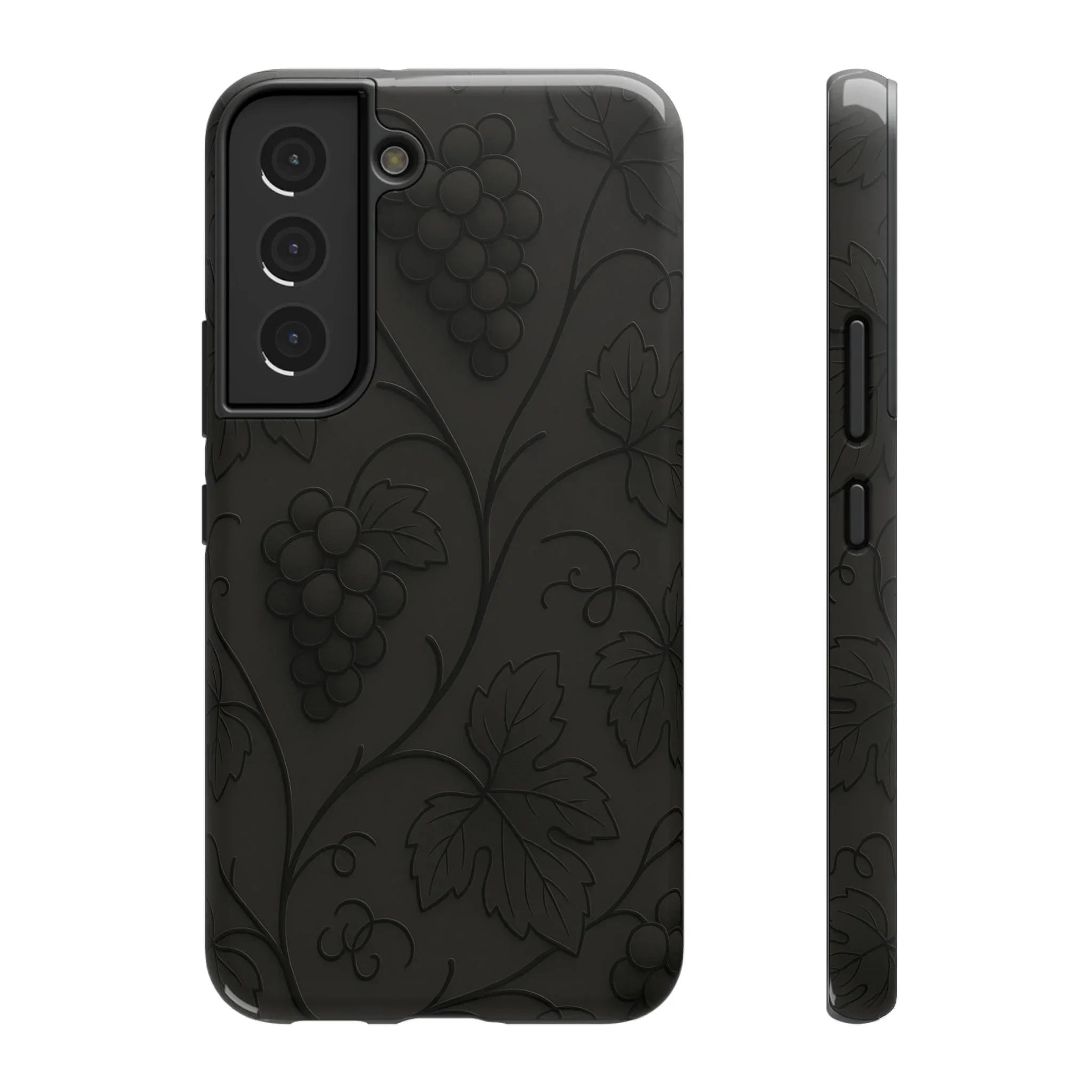 Elegant Embossed Grape Leaf Black Phone Case for iPhone and Galaxy - KARARMDESIGN