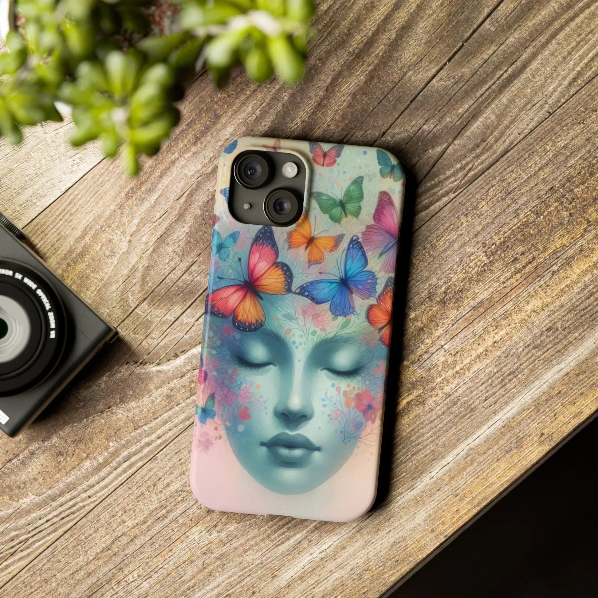 Butterfly Bloom Dreamy Woman with Closed Eyes Tough Phone Case for iPhone - KarArmDesign
