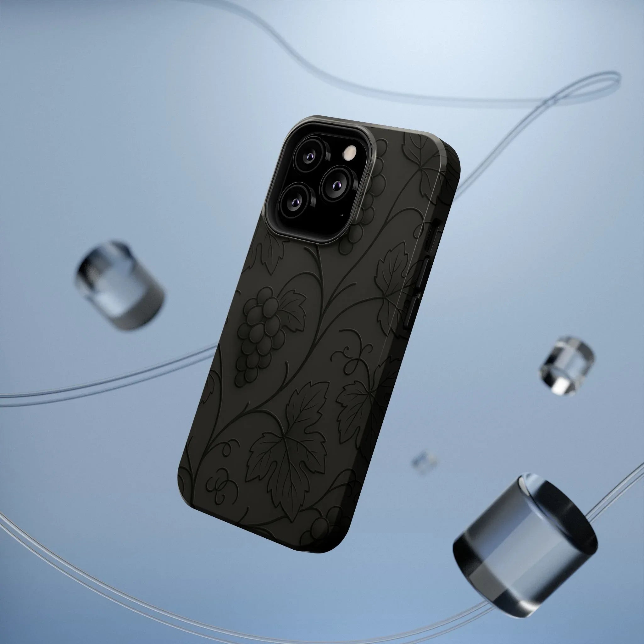 Elegant Embossed Grape Leaf Black Phone Case for iPhone and Galaxy - KARARMDESIGN