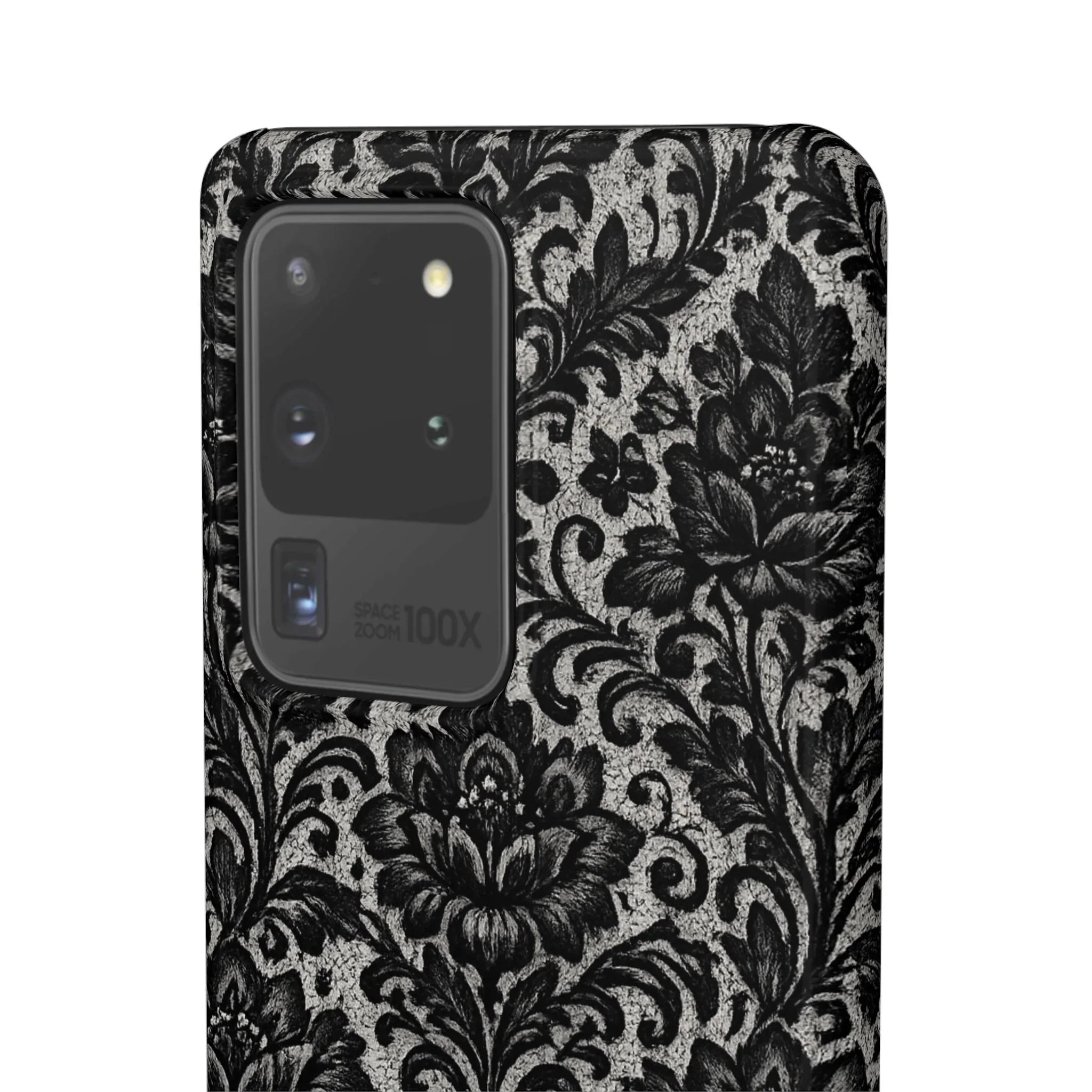 Black Damask Floral Phone Case for iPhone 11-17 and Galaxy S20-S25 - KARARMDESIGN