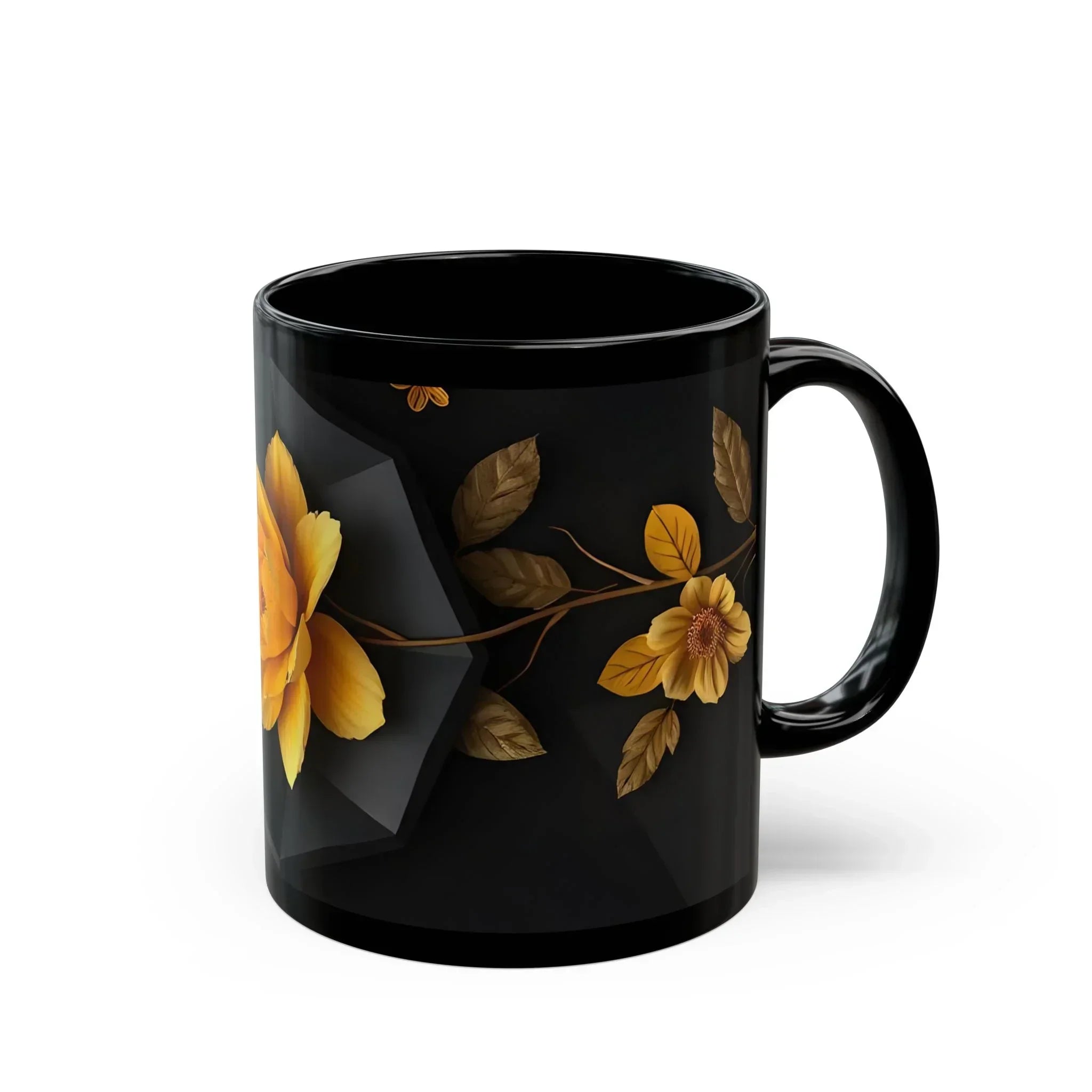 Glossy Black Floral Mug (11oz, 15oz) - KARARMDESIGN