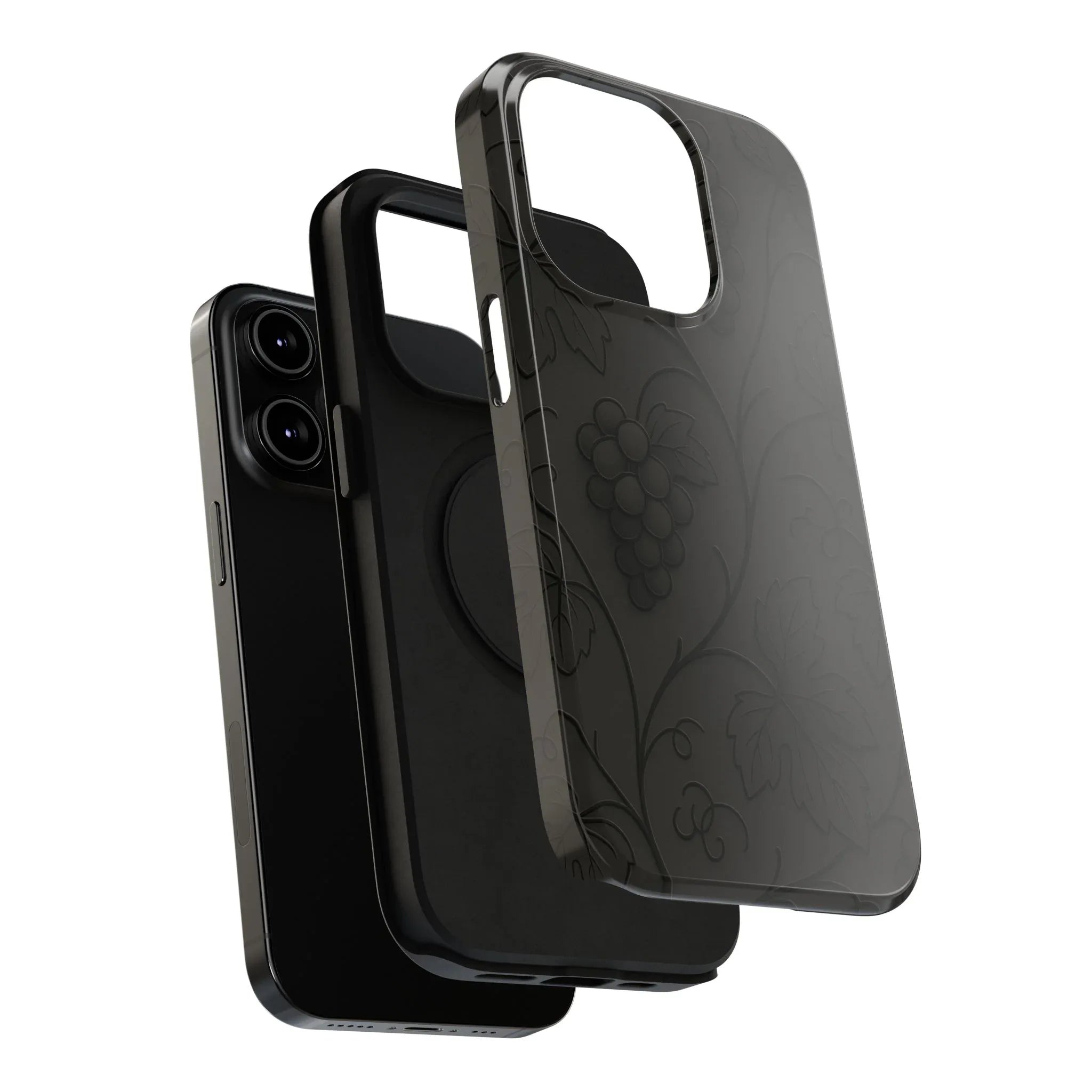 Elegant Embossed Grape Leaf Black Phone Case for iPhone and Galaxy - KARARMDESIGN
