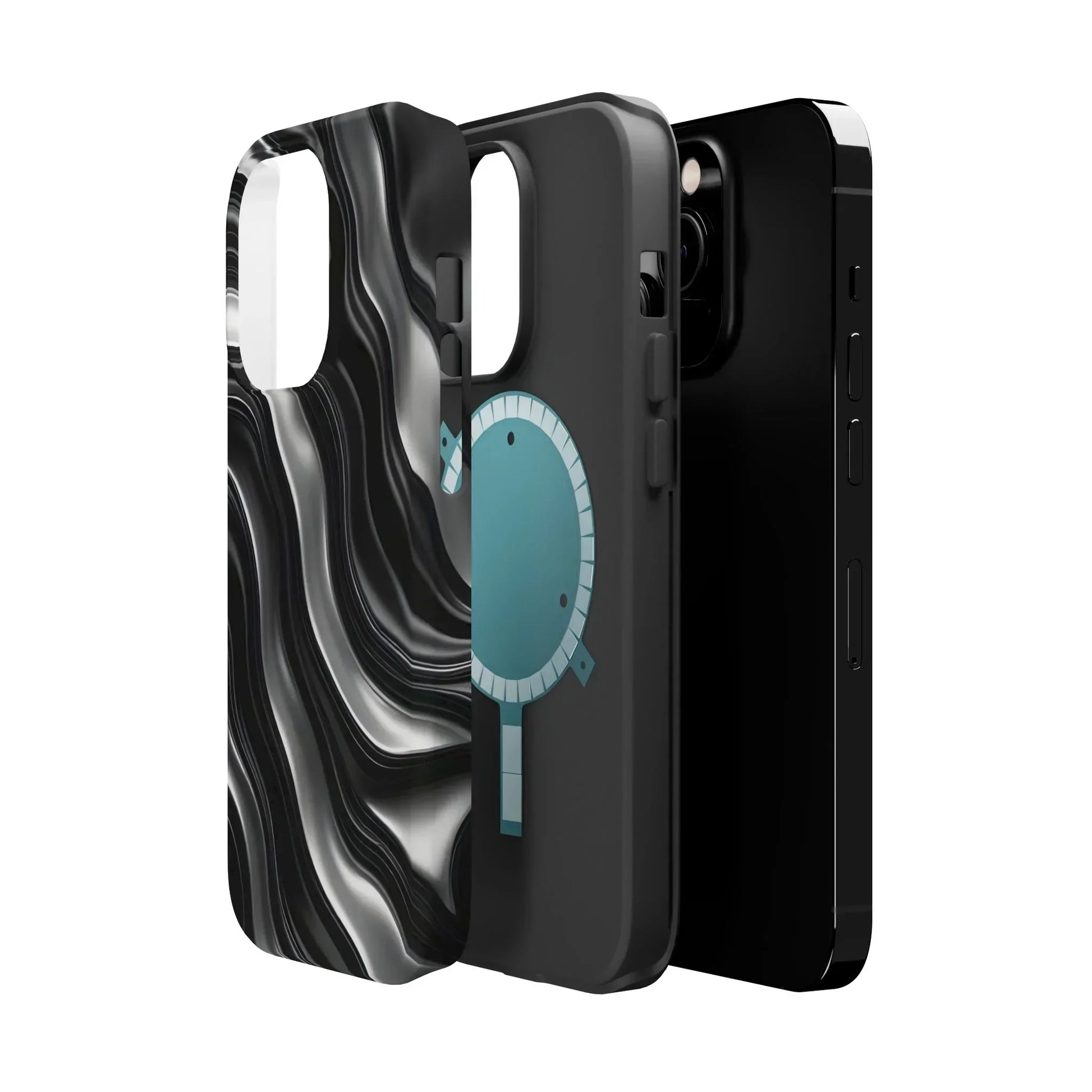 Wavy Illusion Black & Silver MagSafe® Tough Phone Case - KarArmDesign