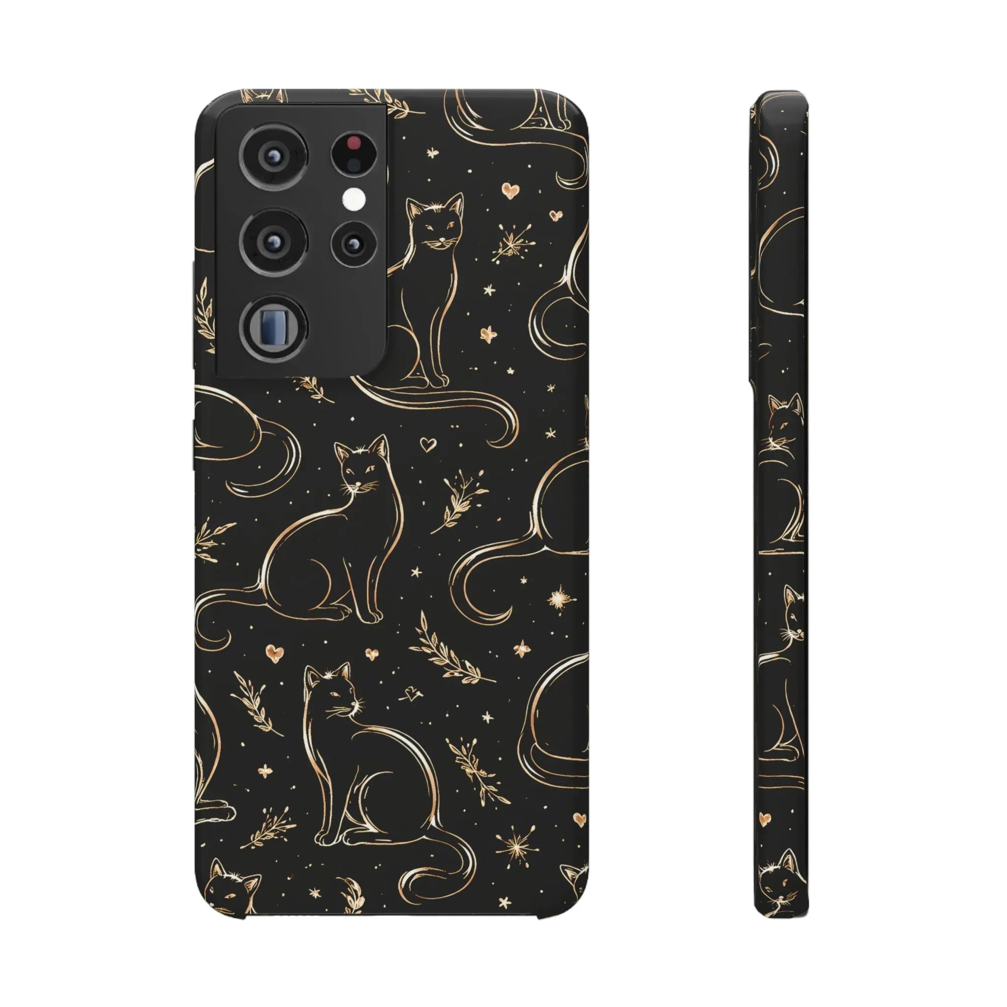 Golden Cat Pattern Phone Case for iPhone 11–17 & Galaxy S21–S25 - KARARMDESIGN