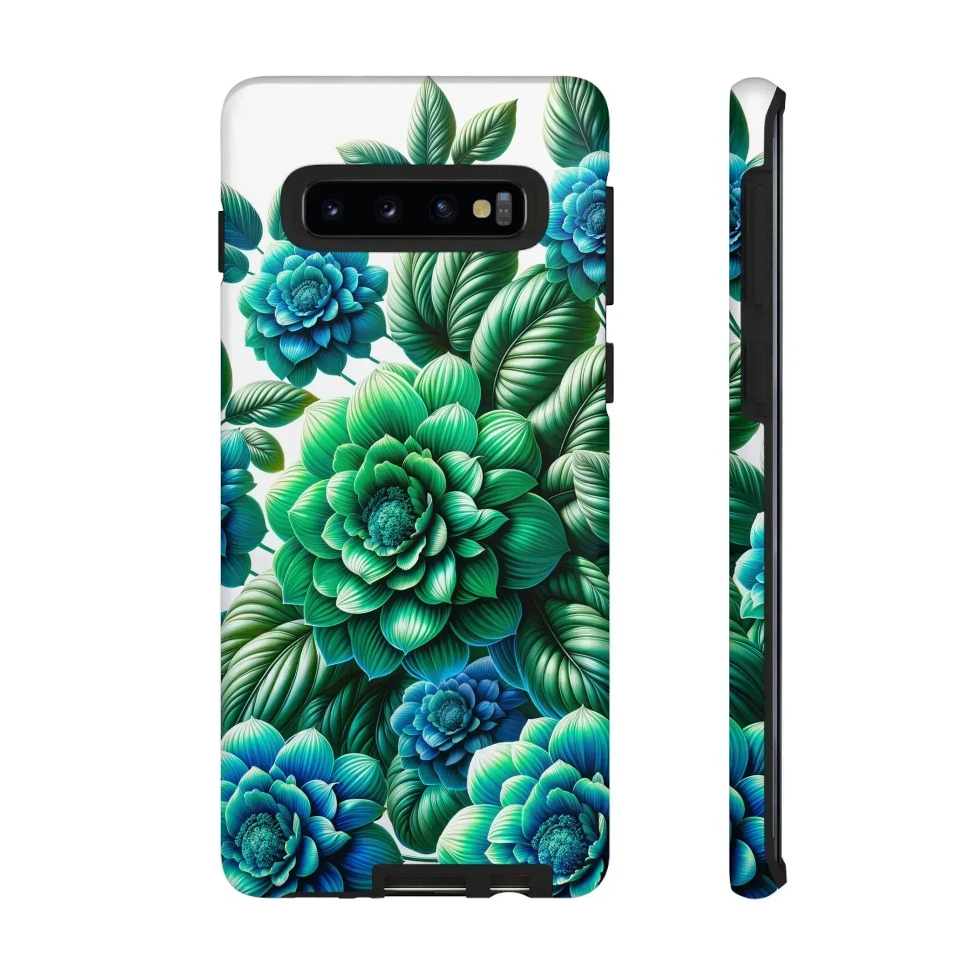 Green and Blue Floral Phone Case for Galaxy S10-S25 - KARARMDESIGN