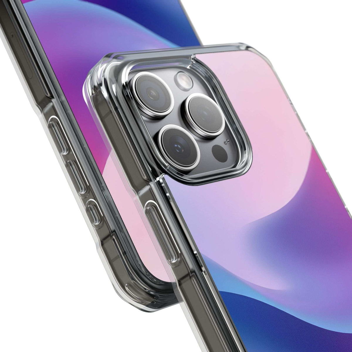 Pastel wave phone case close-up of camera area and textured bumper protection