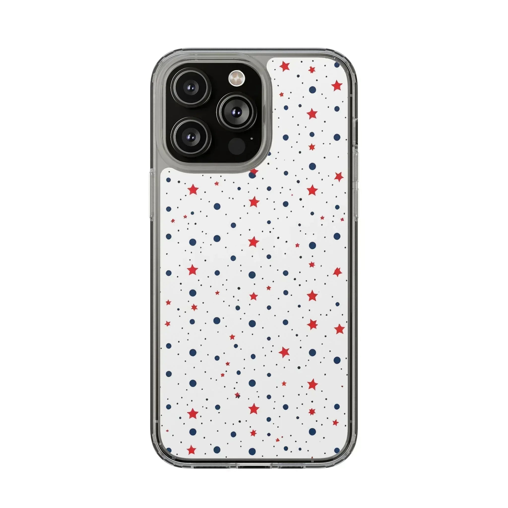 White Phone Case with Red Stars and Blue Polka Dots for iPhone and Galaxy - KARARMDESIGN