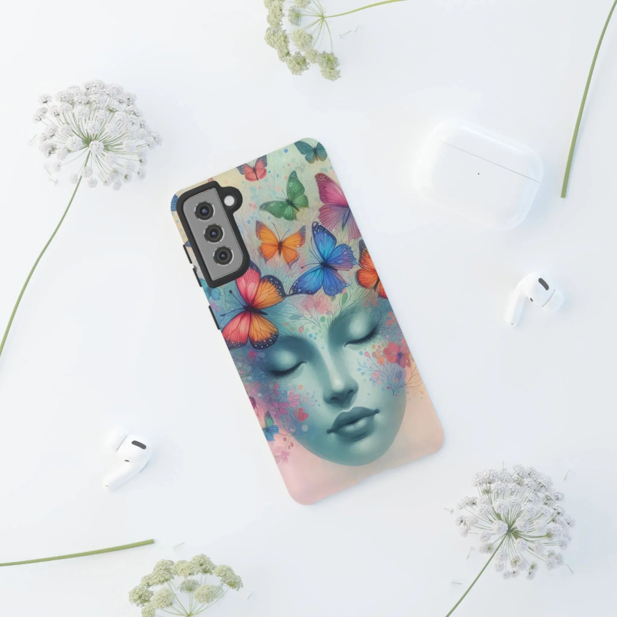 Butterfly Bloom Dreamy Woman Phone Case for Galaxy and Pixel - KARARMDESIGN