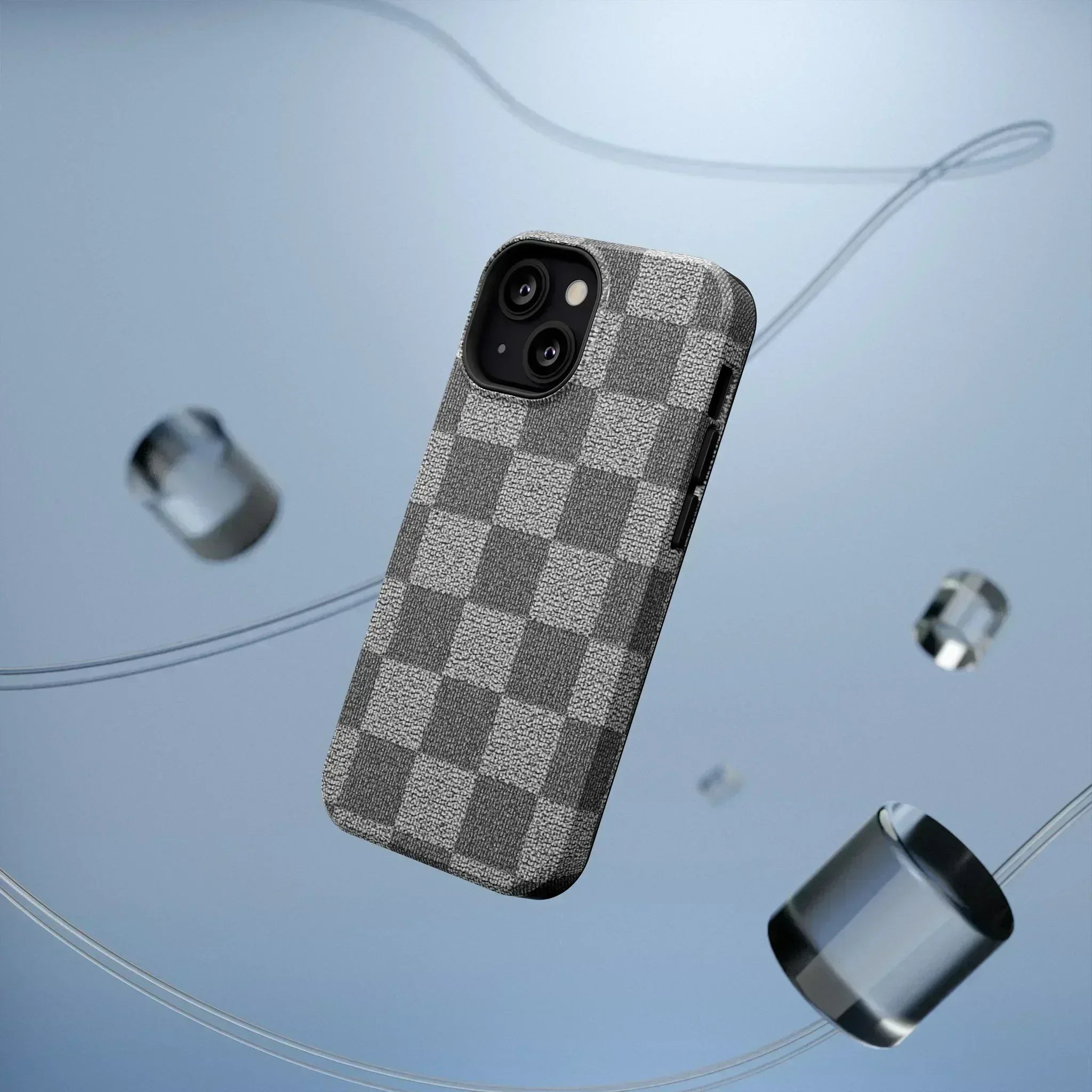 Gray Checkered Phone Case for iPhone 12-16 and Galaxy S21-S22 - KARARMDESIGN