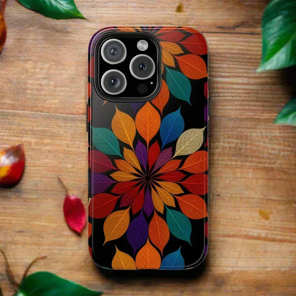 Leaf Mandala Phone Case for iPhone 11-16 and Galaxy S21-S24 - KARARMDESIGN