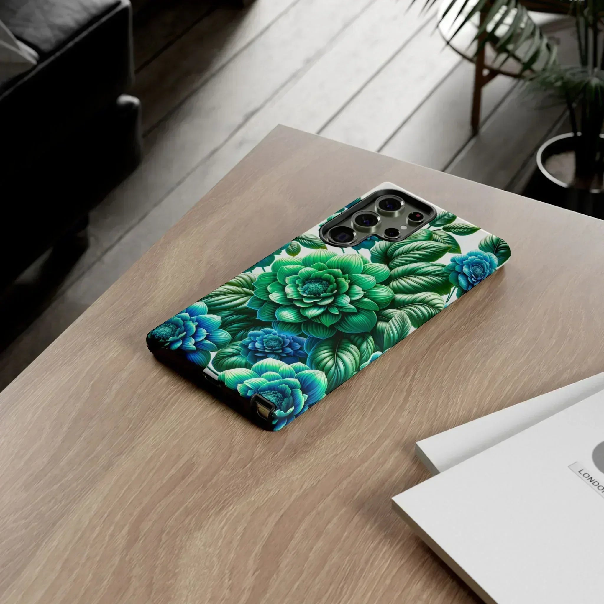 Green and Blue Floral Phone Case for Galaxy S10-S25 - KARARMDESIGN