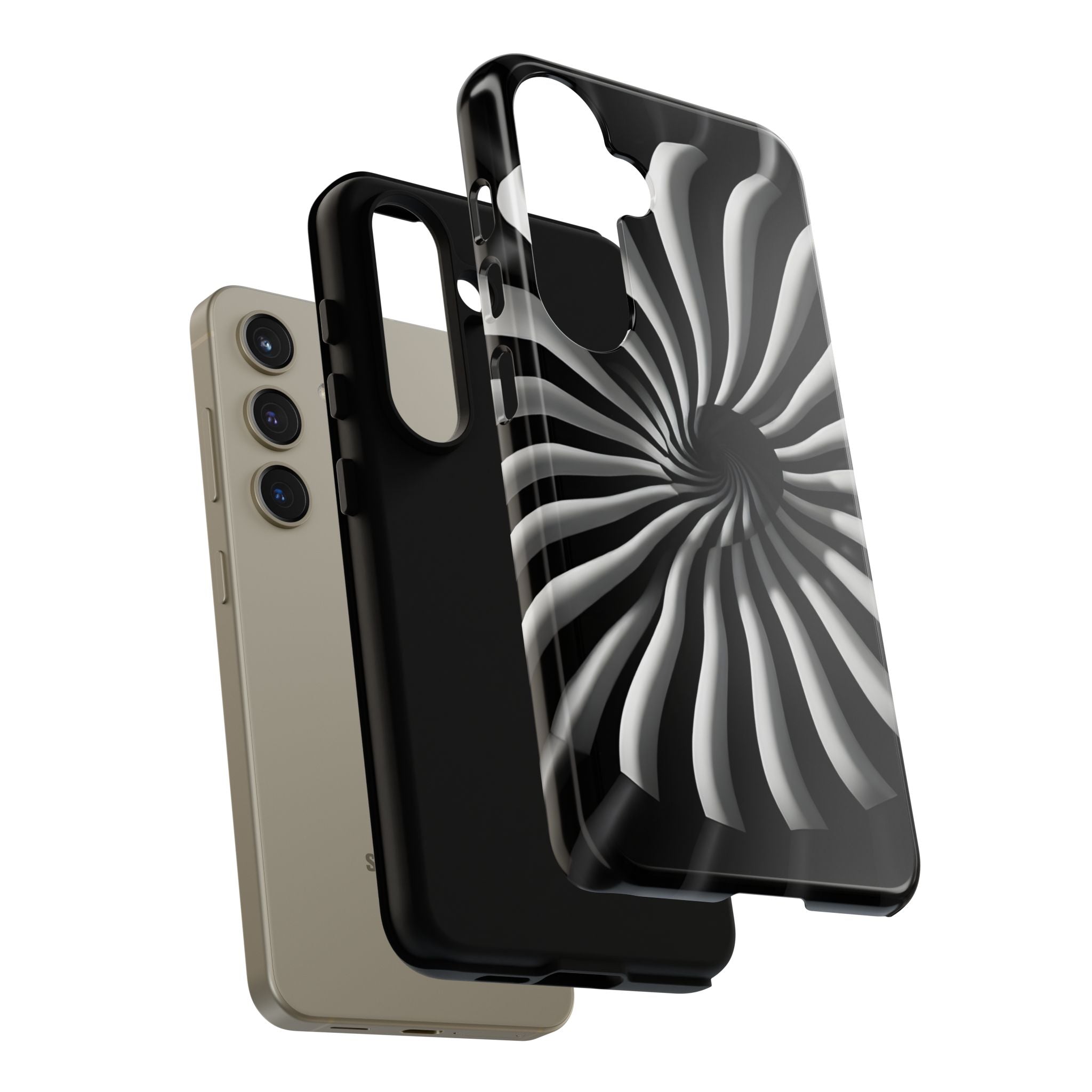 Hypnotic Black and White Spiral Phone Case – Optical Illusion Design for iPhone & Galaxy