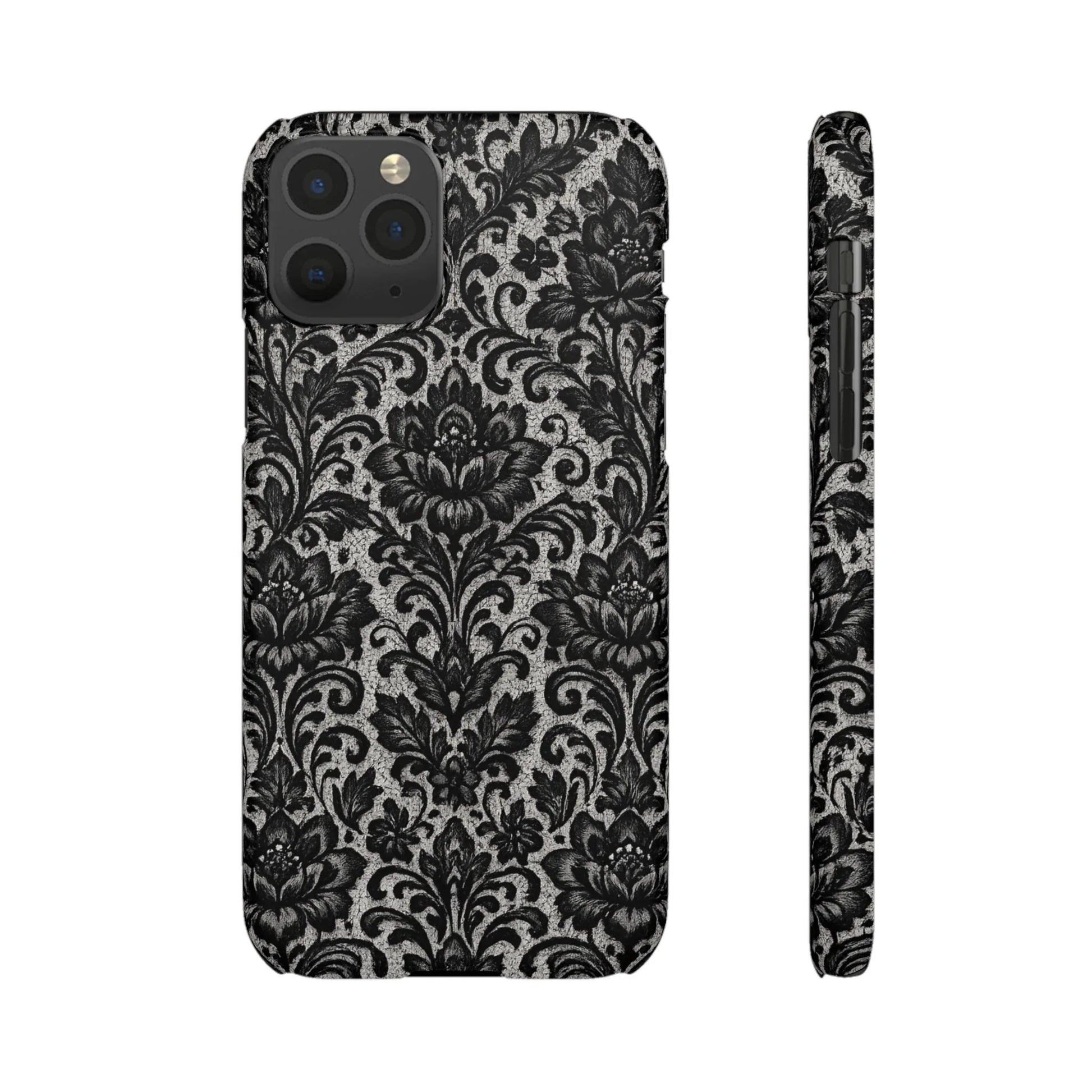 Black Damask Floral Phone Case for iPhone 11-17 and Galaxy S20-S25 - KARARMDESIGN