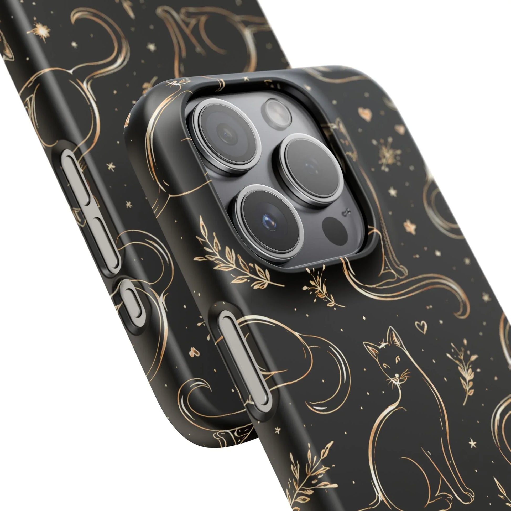 Golden Cat Pattern Phone Case for iPhone 11–17 & Galaxy S21–S25 - KARARMDESIGN