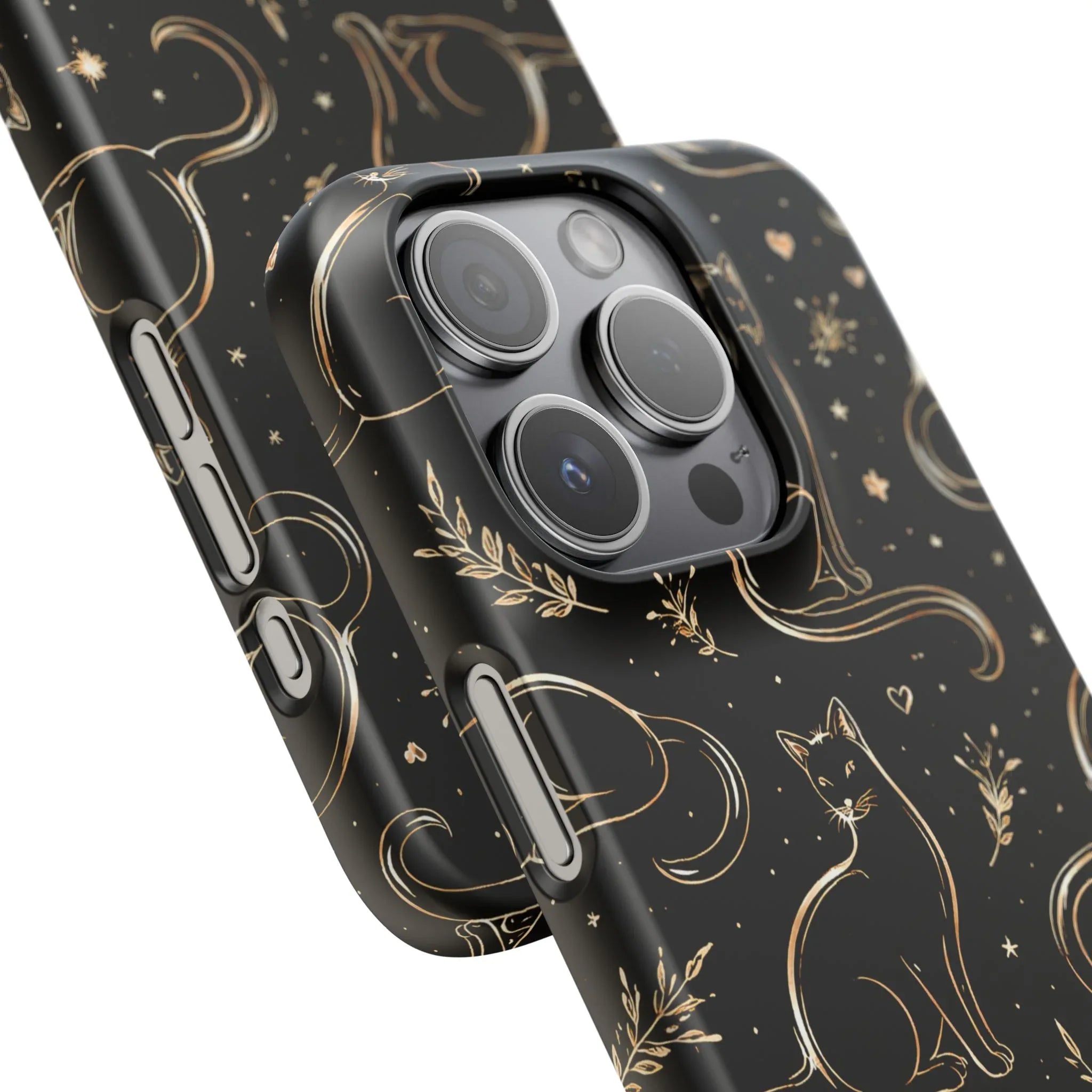Golden Cat Pattern Phone Case for iPhone 11–17 & Galaxy S21–S25 - KARARMDESIGN