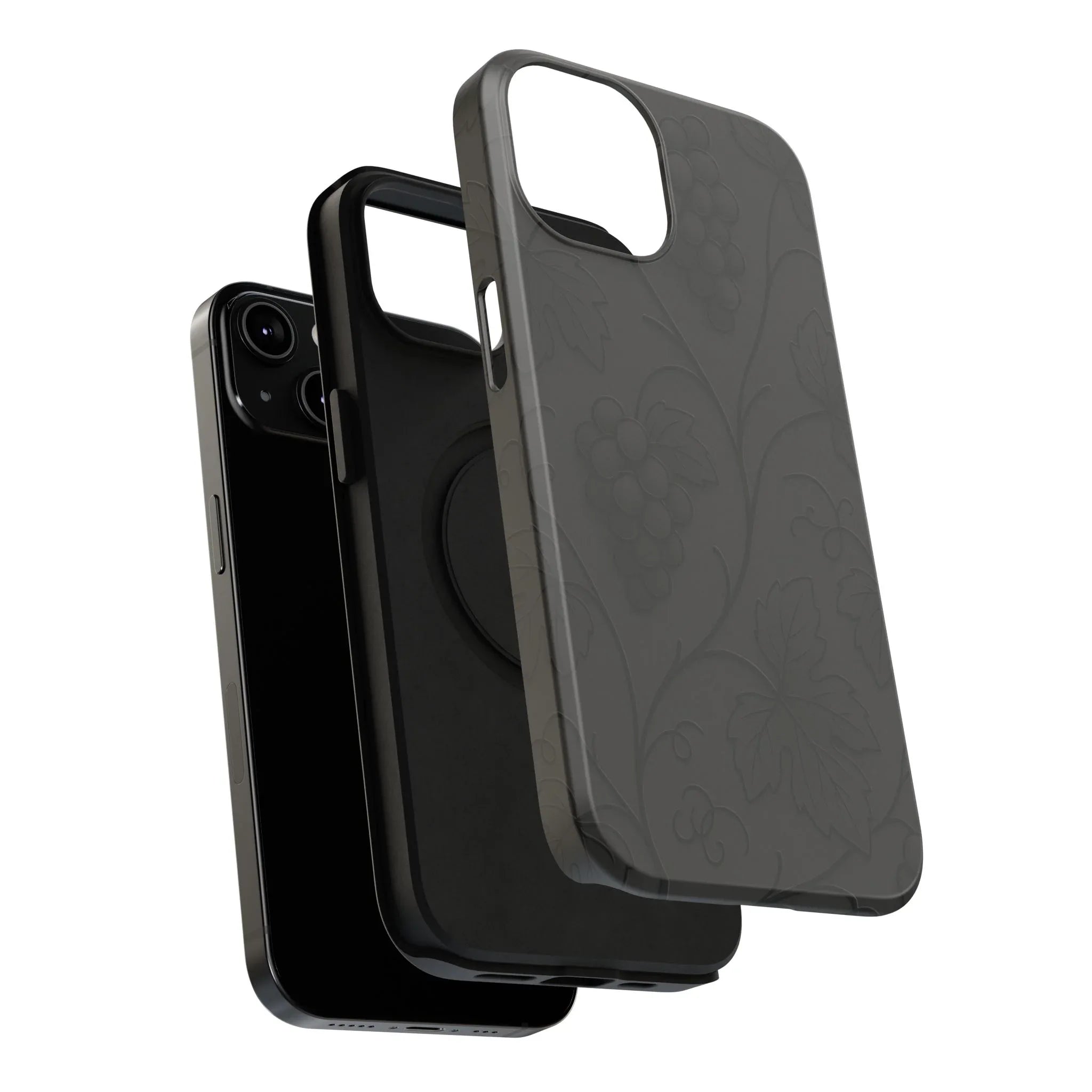 Elegant Embossed Grape Leaf Black Phone Case for iPhone and Galaxy - KARARMDESIGN