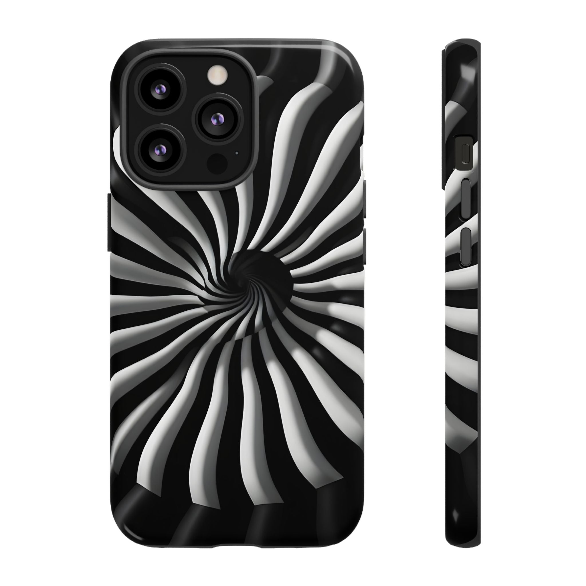 Hypnotic Black and White Spiral Phone Case – Optical Illusion Design for iPhone & Galaxy