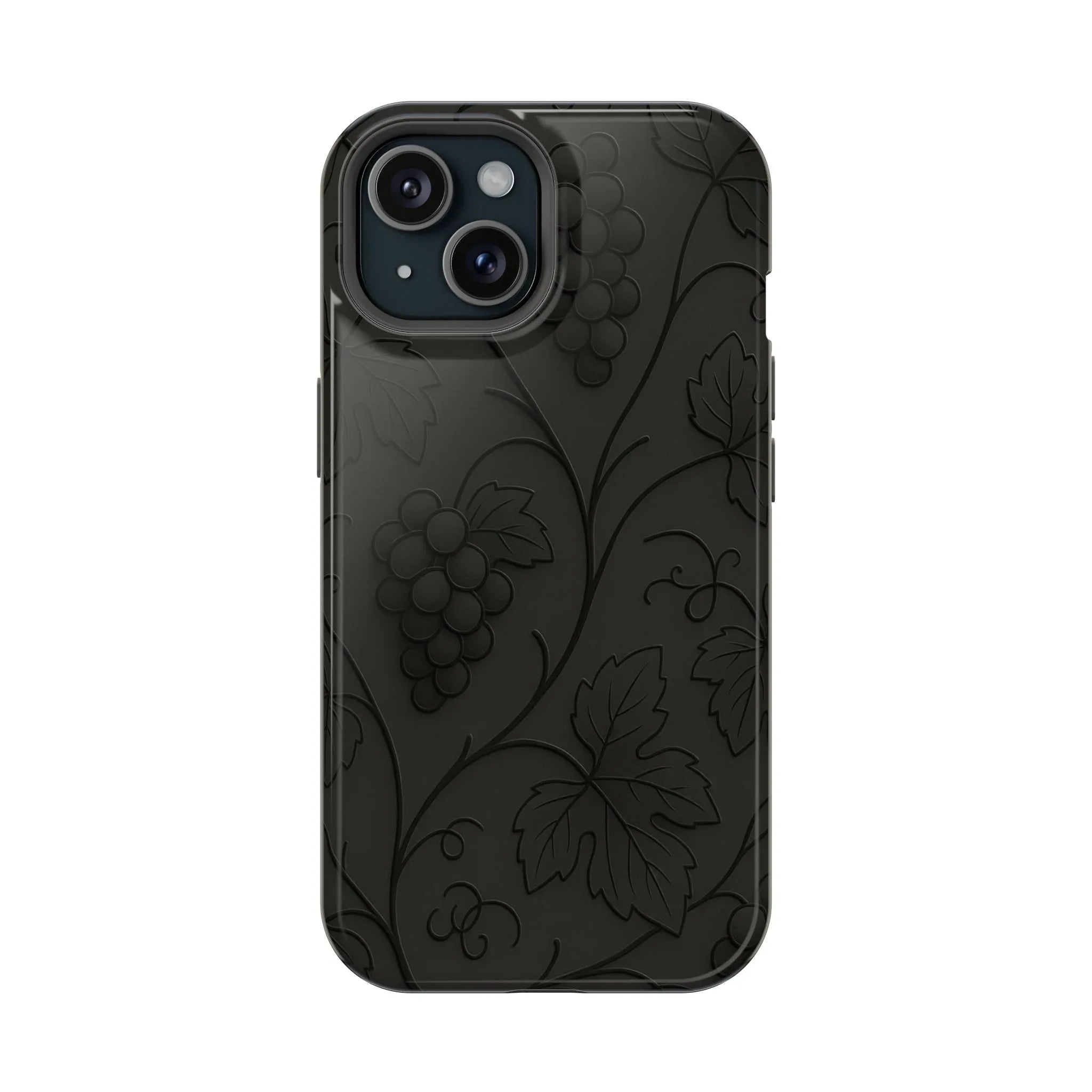 Elegant Embossed Grape Leaf Black Phone Case for iPhone and Galaxy - KARARMDESIGN