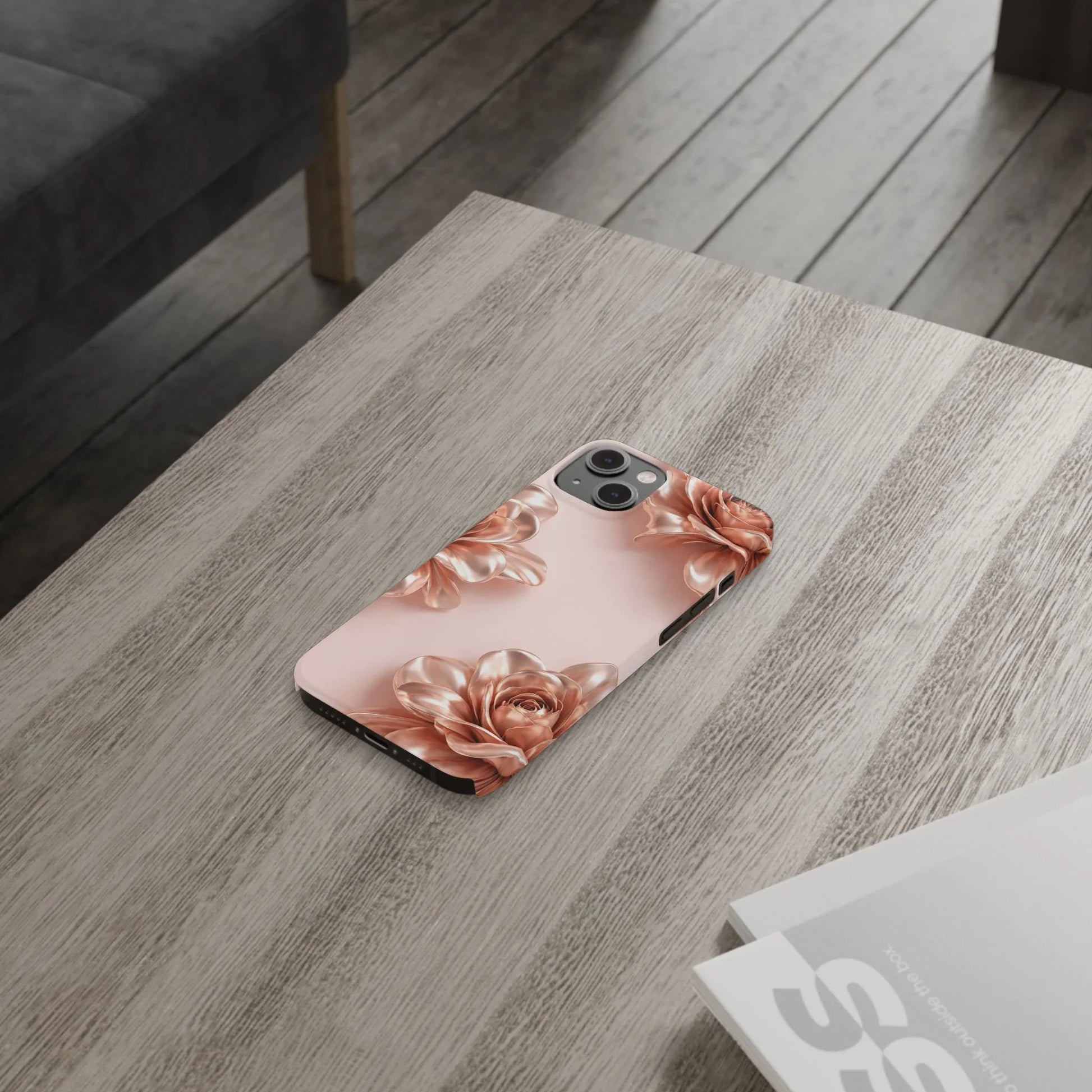 Blush Metallic Flower Case for iPhone 11-17 - KARARMDESIGN