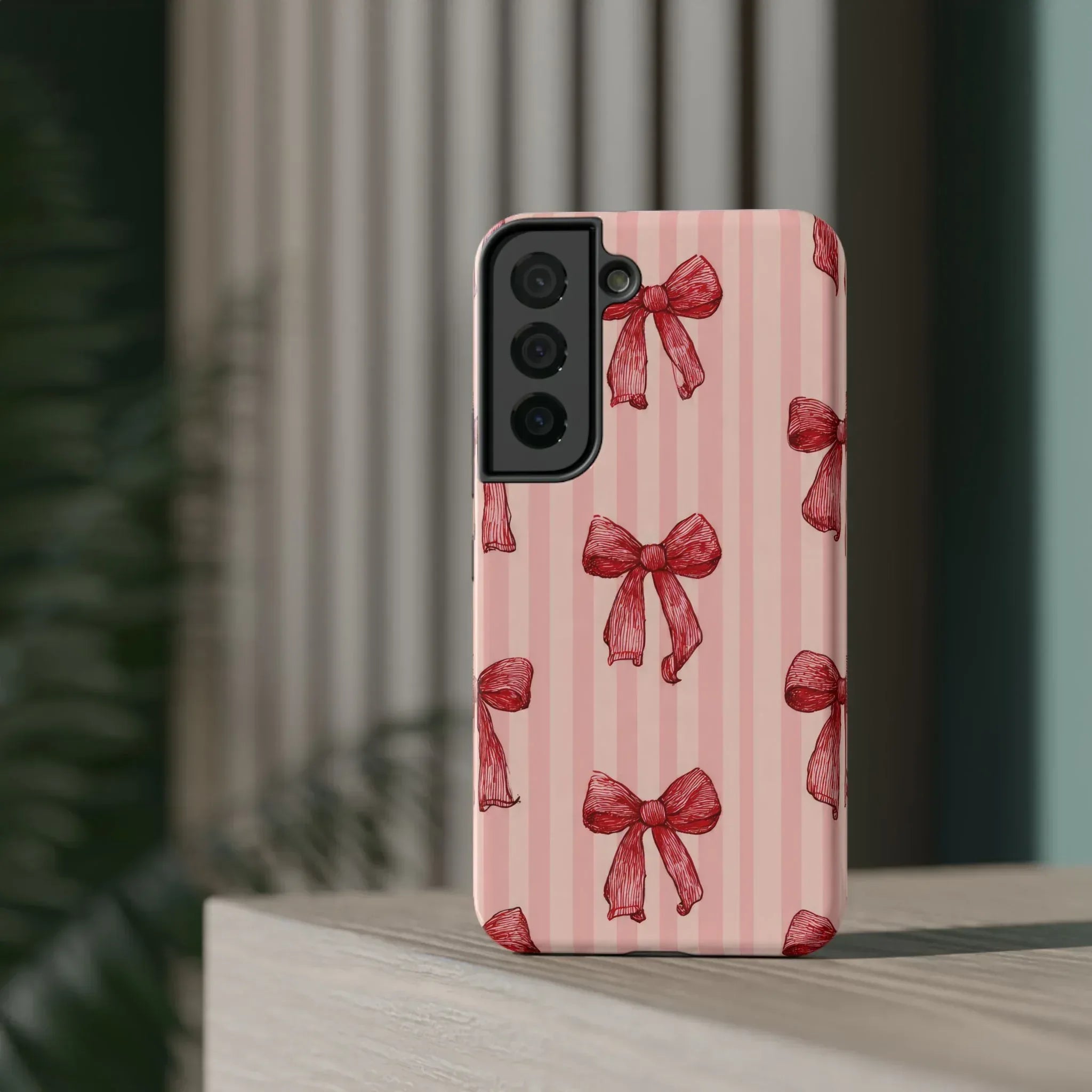 Red Bow Stripe Phone Case for iPhone 11-17 & Galaxy S21-S22 - KARARMDESIGN